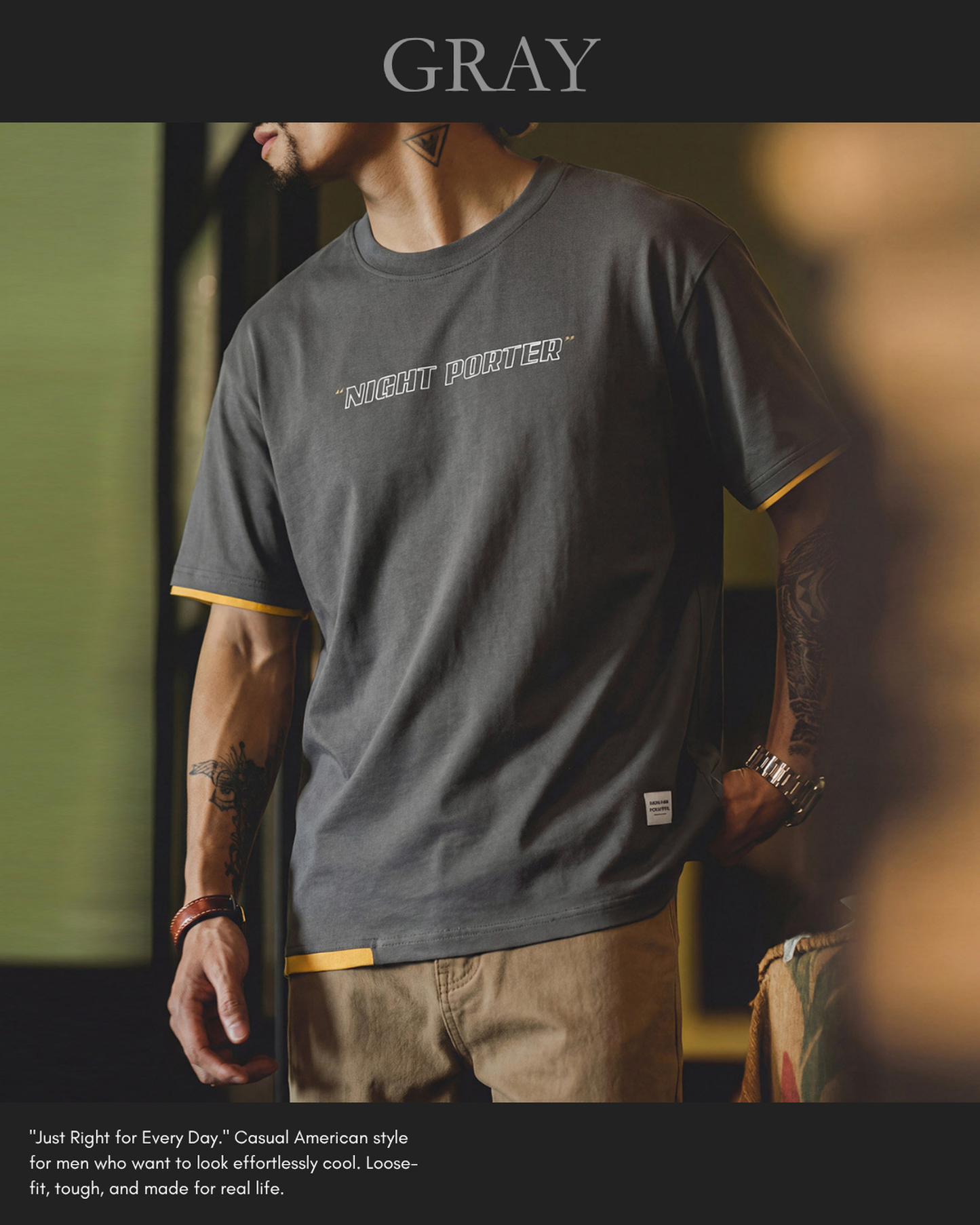 Fake-layered lettered print crew-neck t-shirt 3color 【ACT0053】
