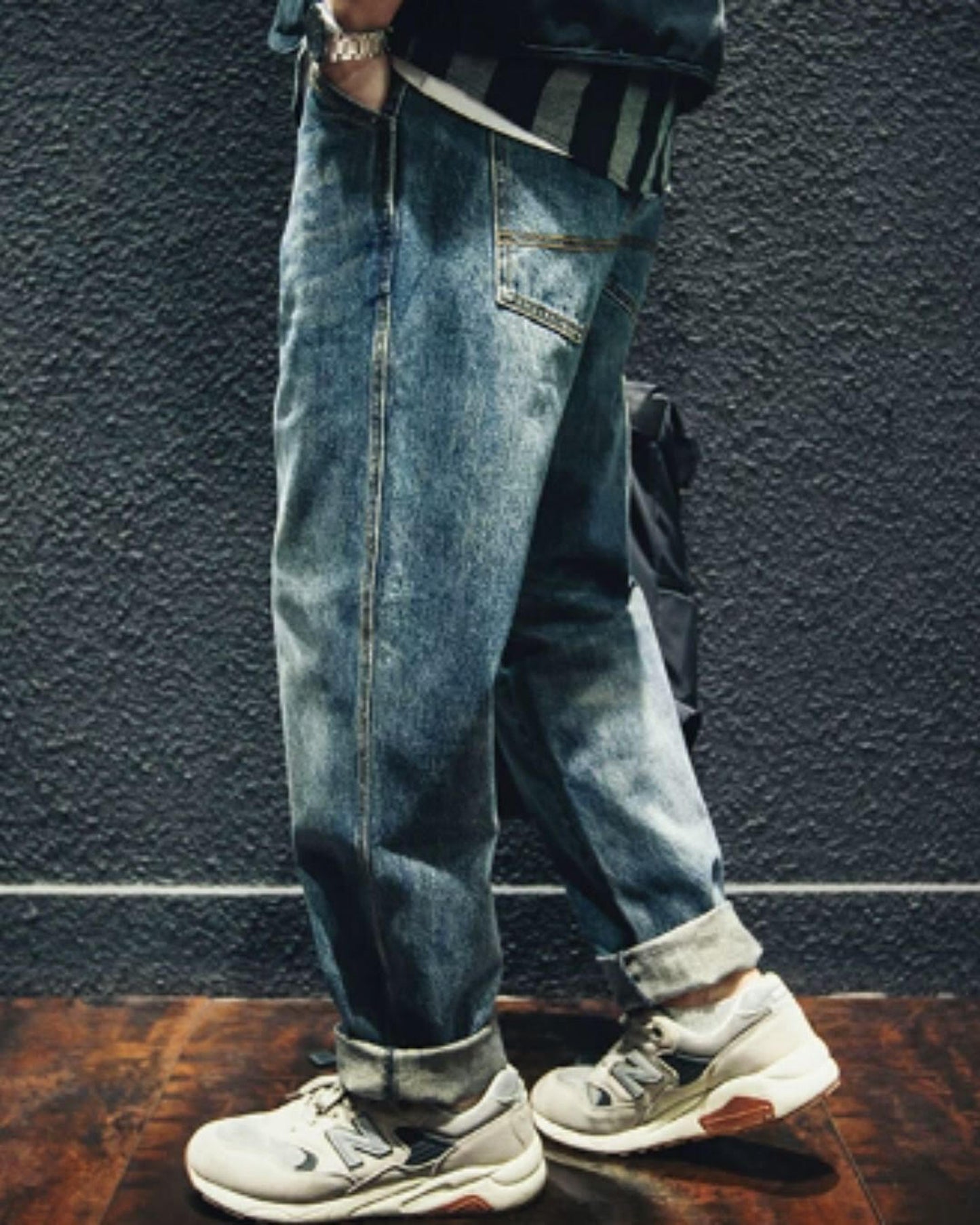 vintage processing tapered silhouette denim pants 【ACT0019】