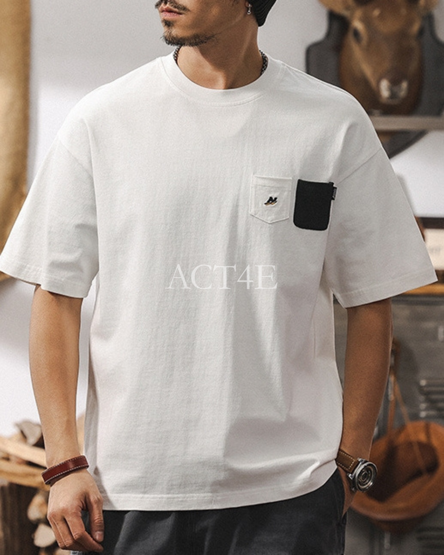 heavy weight double pocket short sleeve t-shirt 2color 【ACT0169】