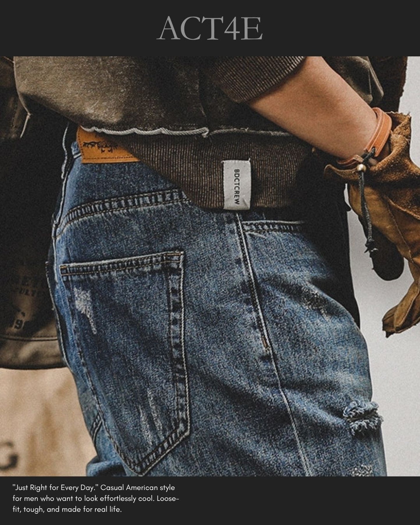 vintage relaxed tapered damage denim pants 2color 【ACT0199】