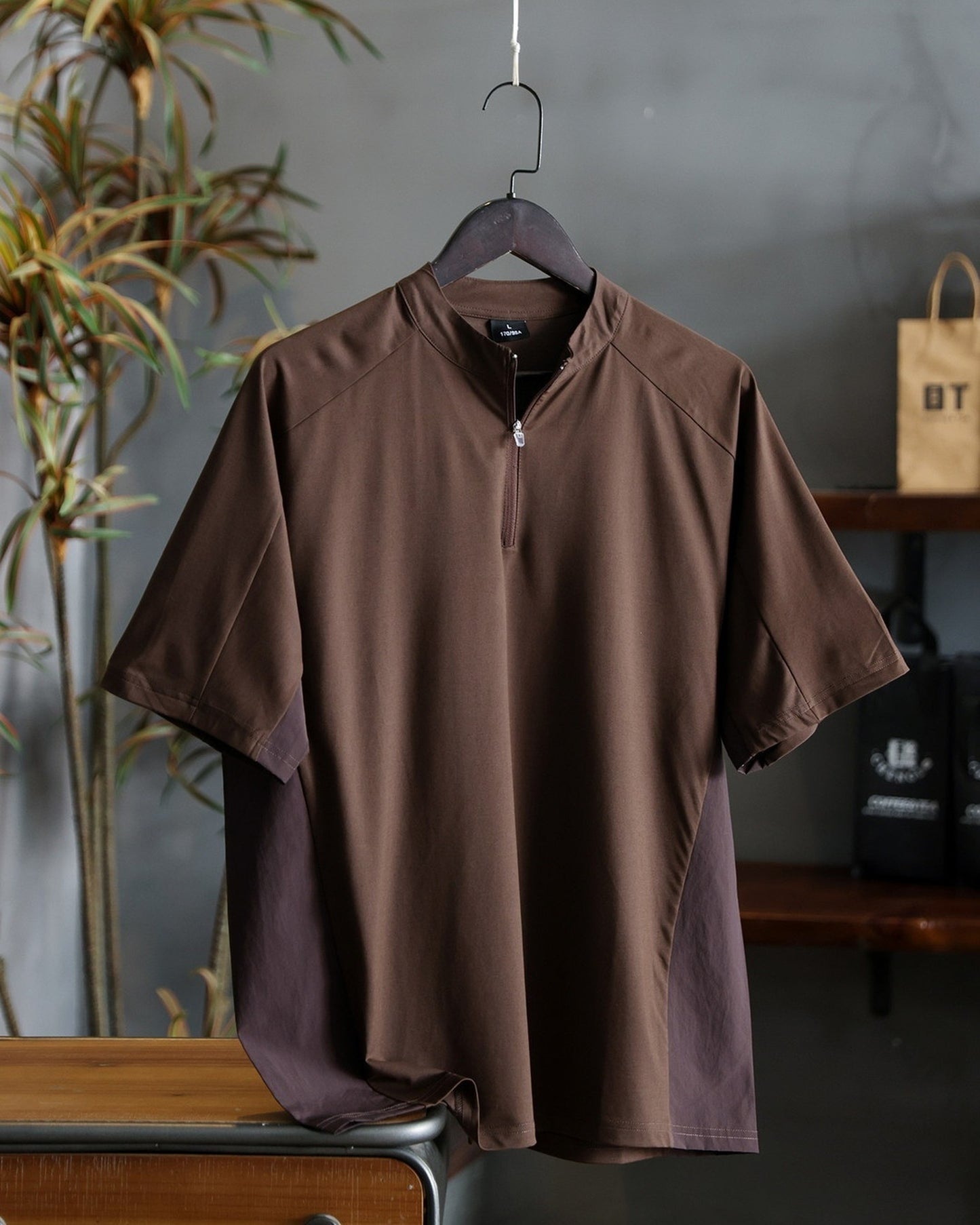 Half-Zip Coolmax-Blend Color-Block Short-Sleeve T-Shirt 【ACT0132】
