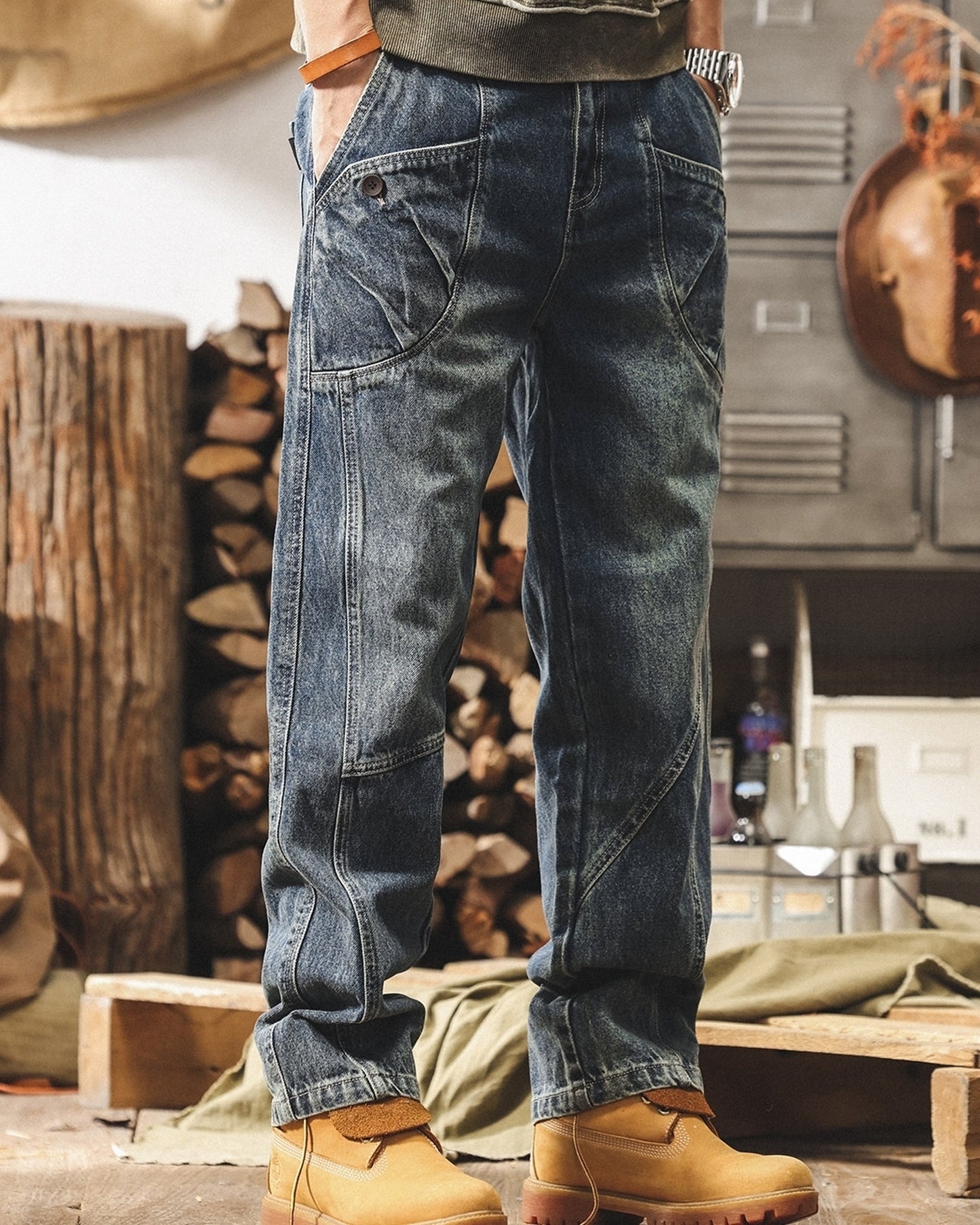 washed loose straight denim pants 2color 【ACT0205】