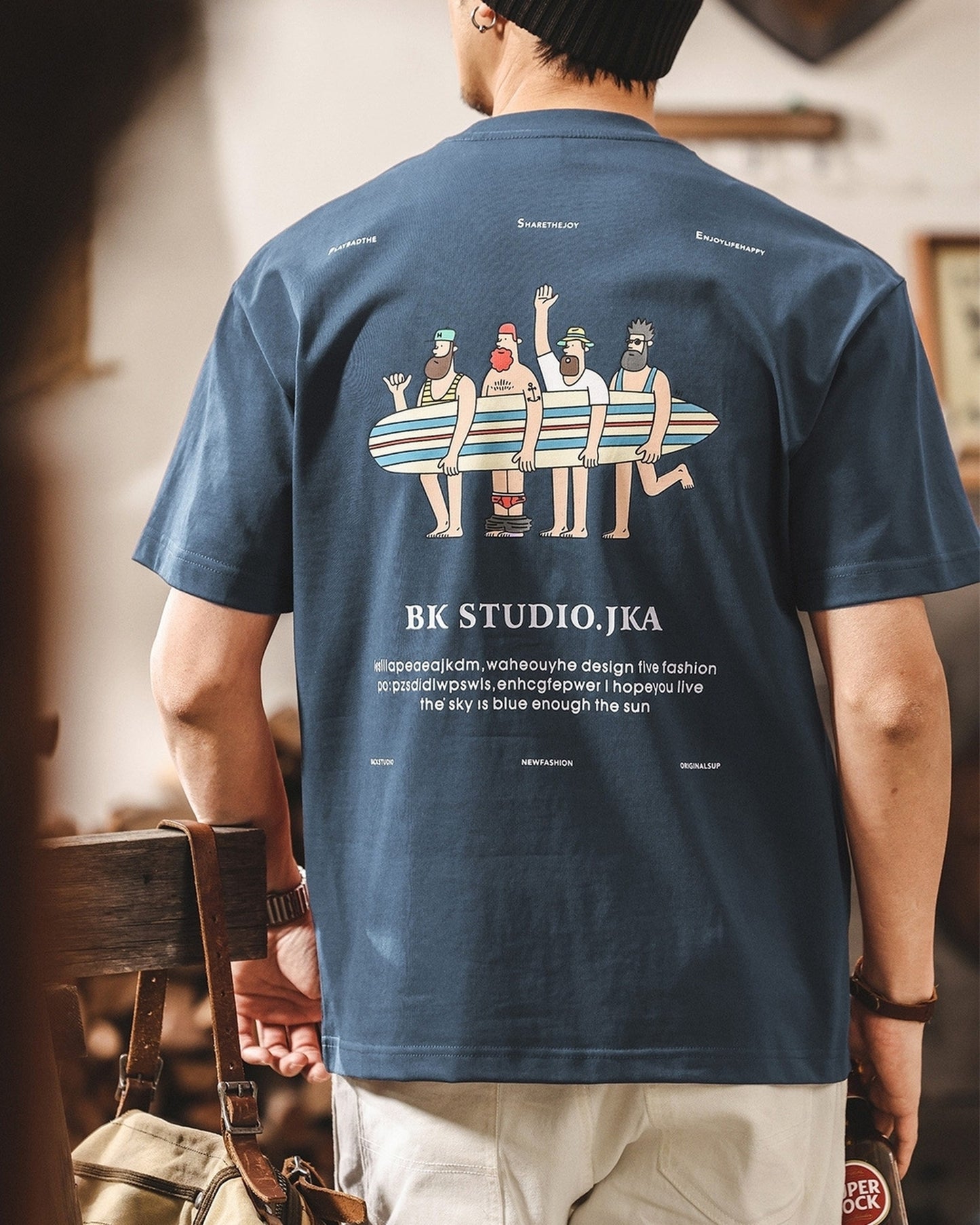 front embroidered back surf graphic short sleeve t-shirt 2color 【ACT0167】