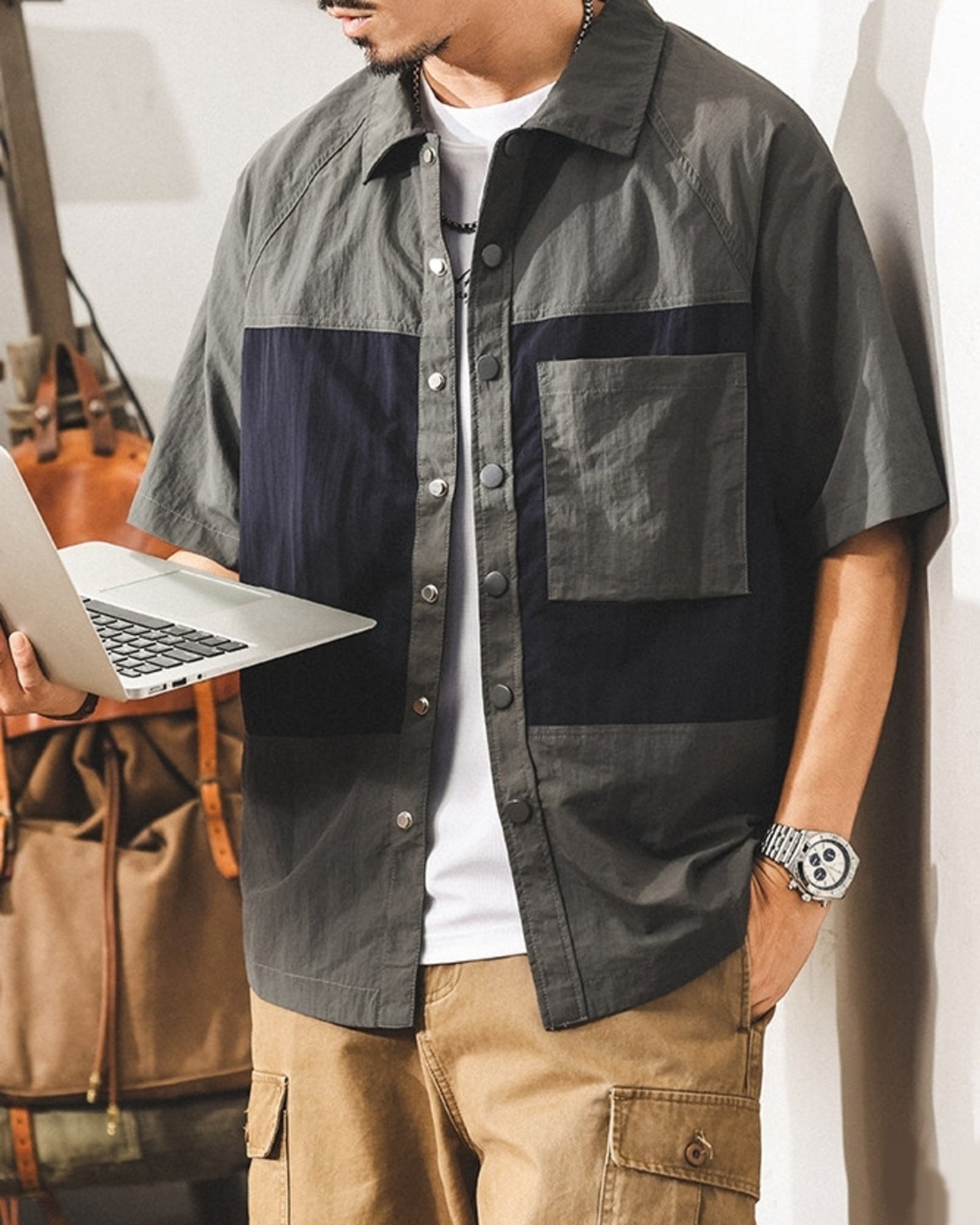 color block quick-dry utility cargo shirt 2color 【ACT0237】