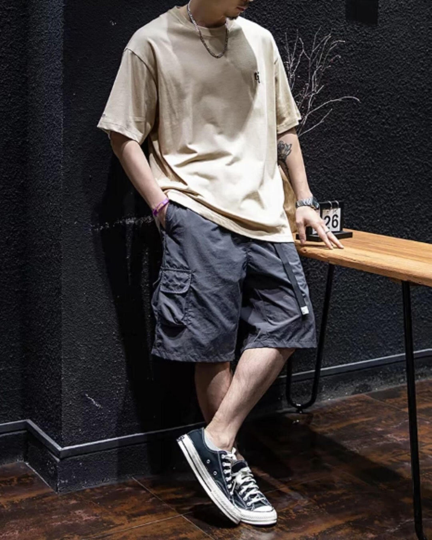 embroidered logo oversized t-shirt 4color 【ACT0028】