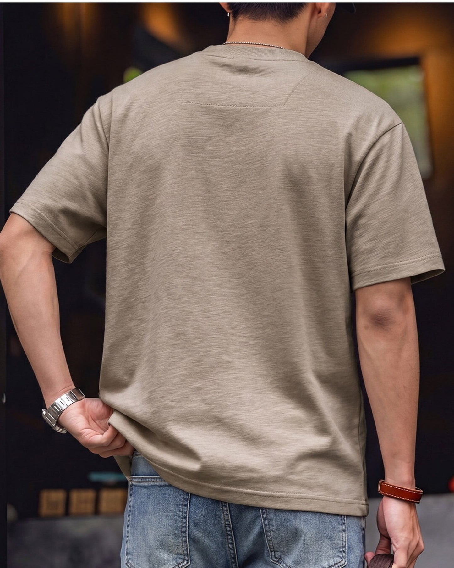 Embossed Relaxed Fit Graphic Slub Casual T-Shirt 2color 【ACT0111】