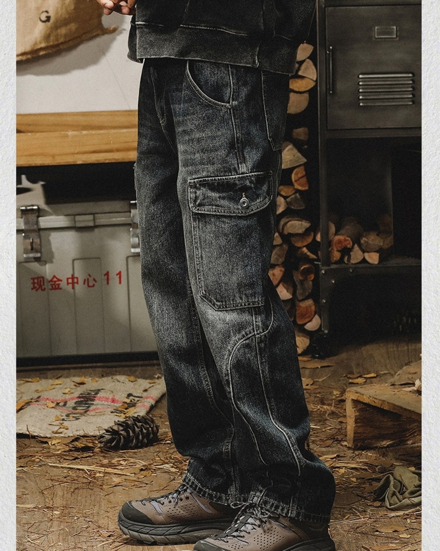 heavy weight vintage cargo denim pants 【ACT0196】