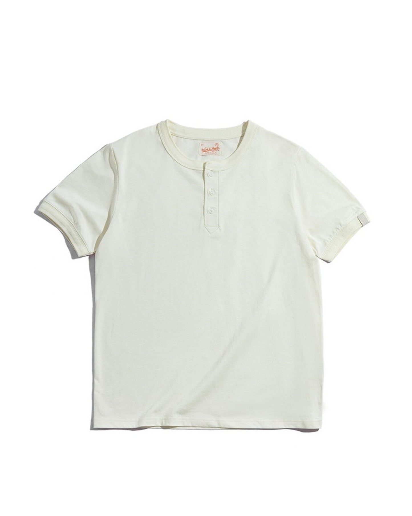 Henley-Neck Cotton Classic Short-Sleeve T-Shirt 4color 【ACT0136】