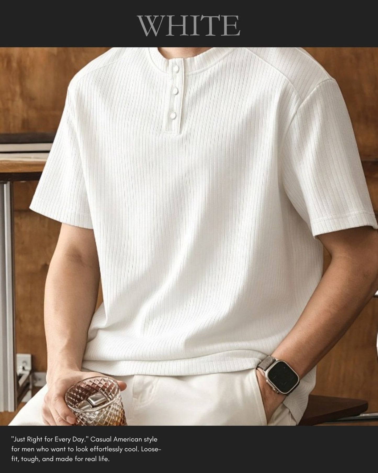 henley neck short sleeve T-shirt 4color 【ACT0235】