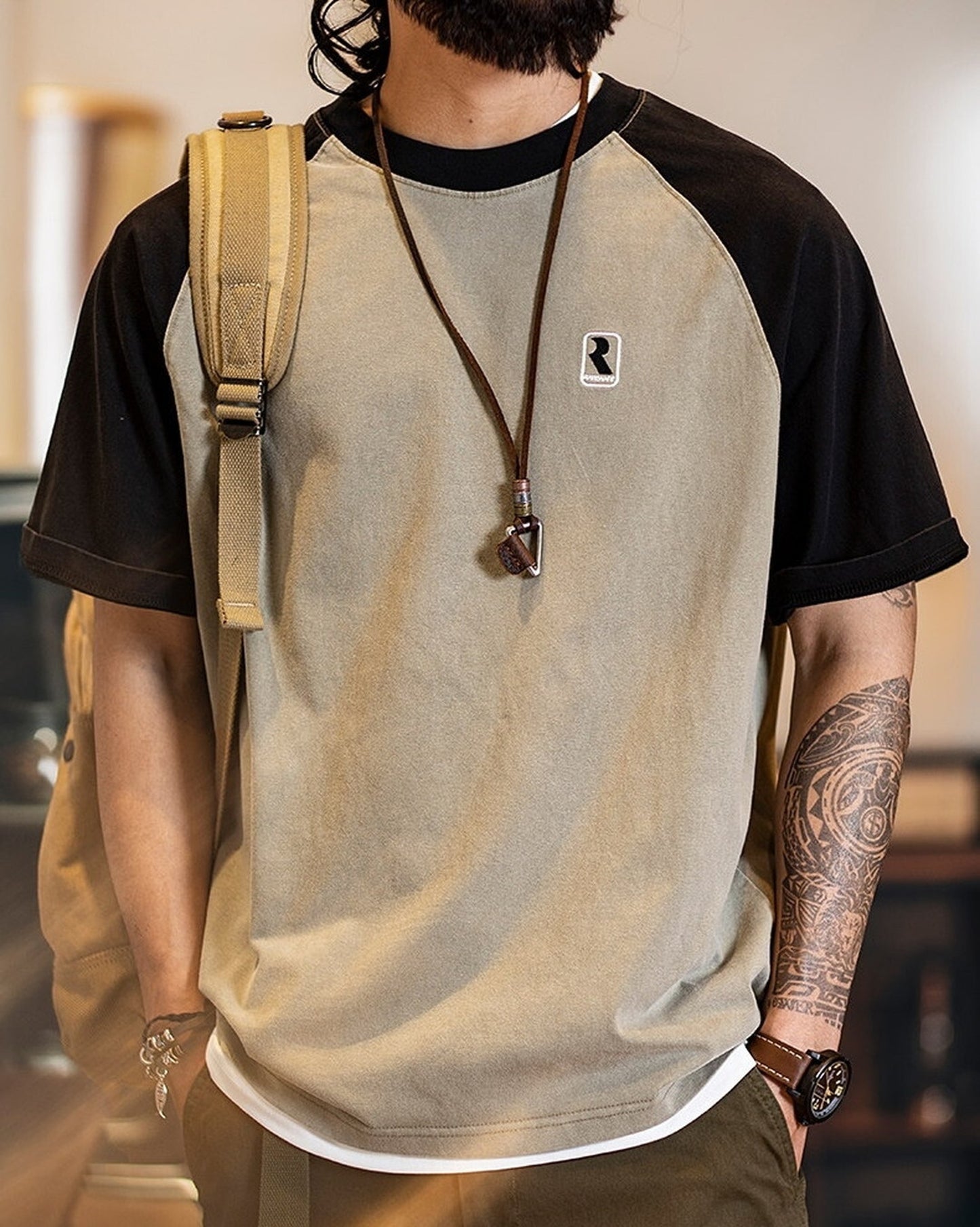 Loose Casual Raglan-Sleeve Short-Sleeve T-Shirt 【ACT0072】