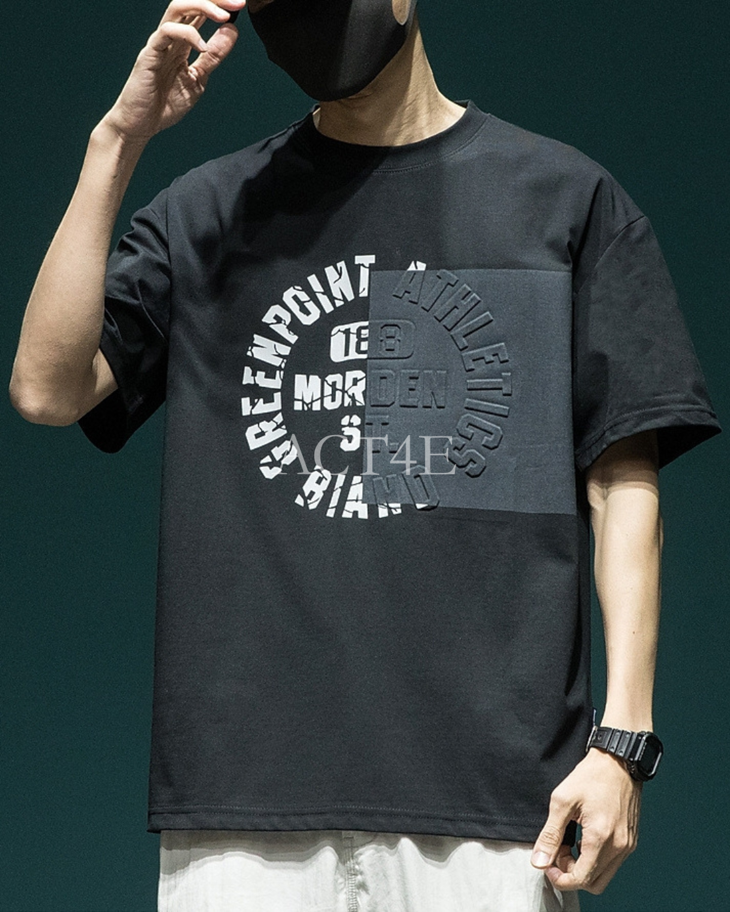 letter embossed short sleeve t-shirt 3color 【ACT0170】