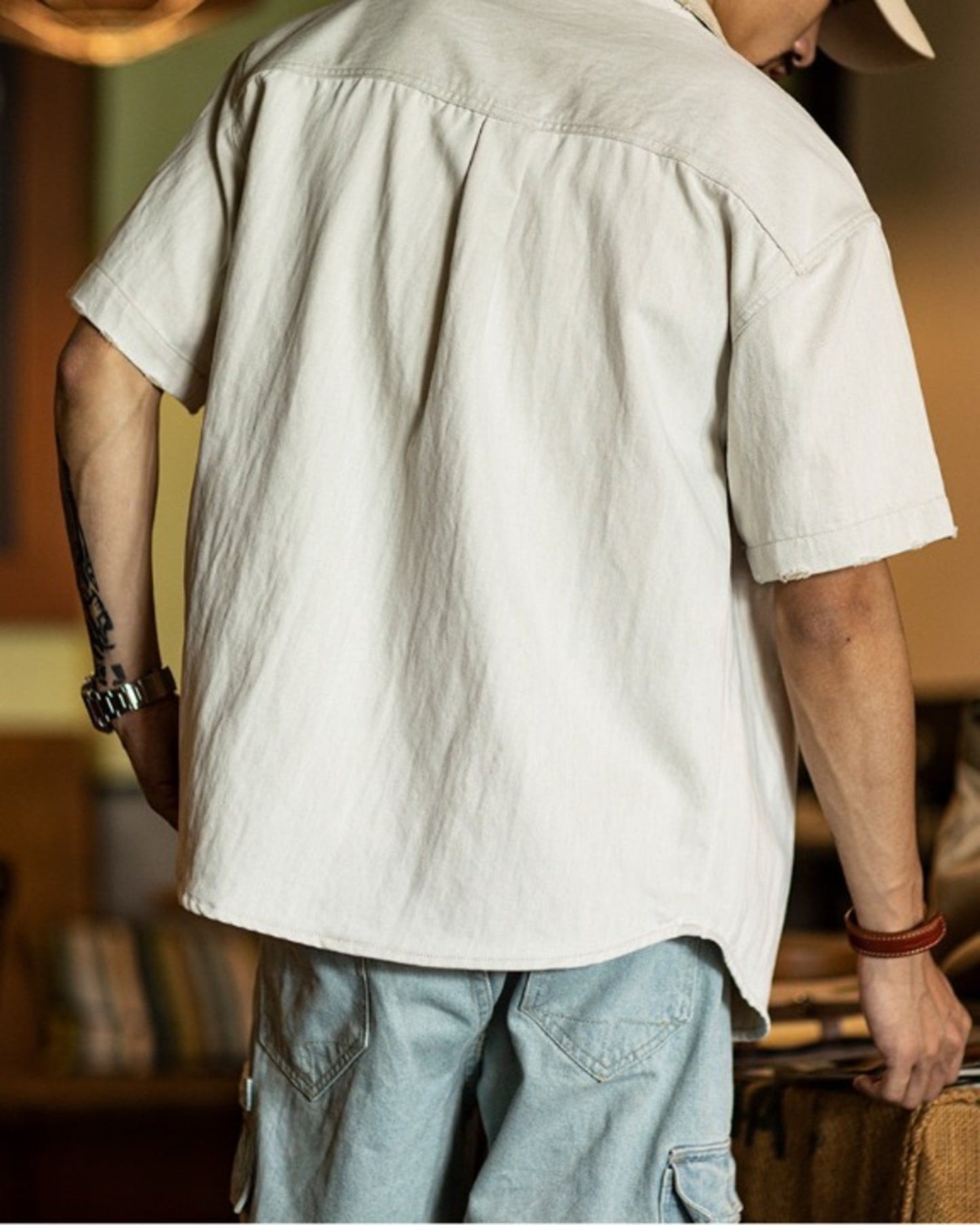 color-block short sleeve work shirt 【ACT0153】