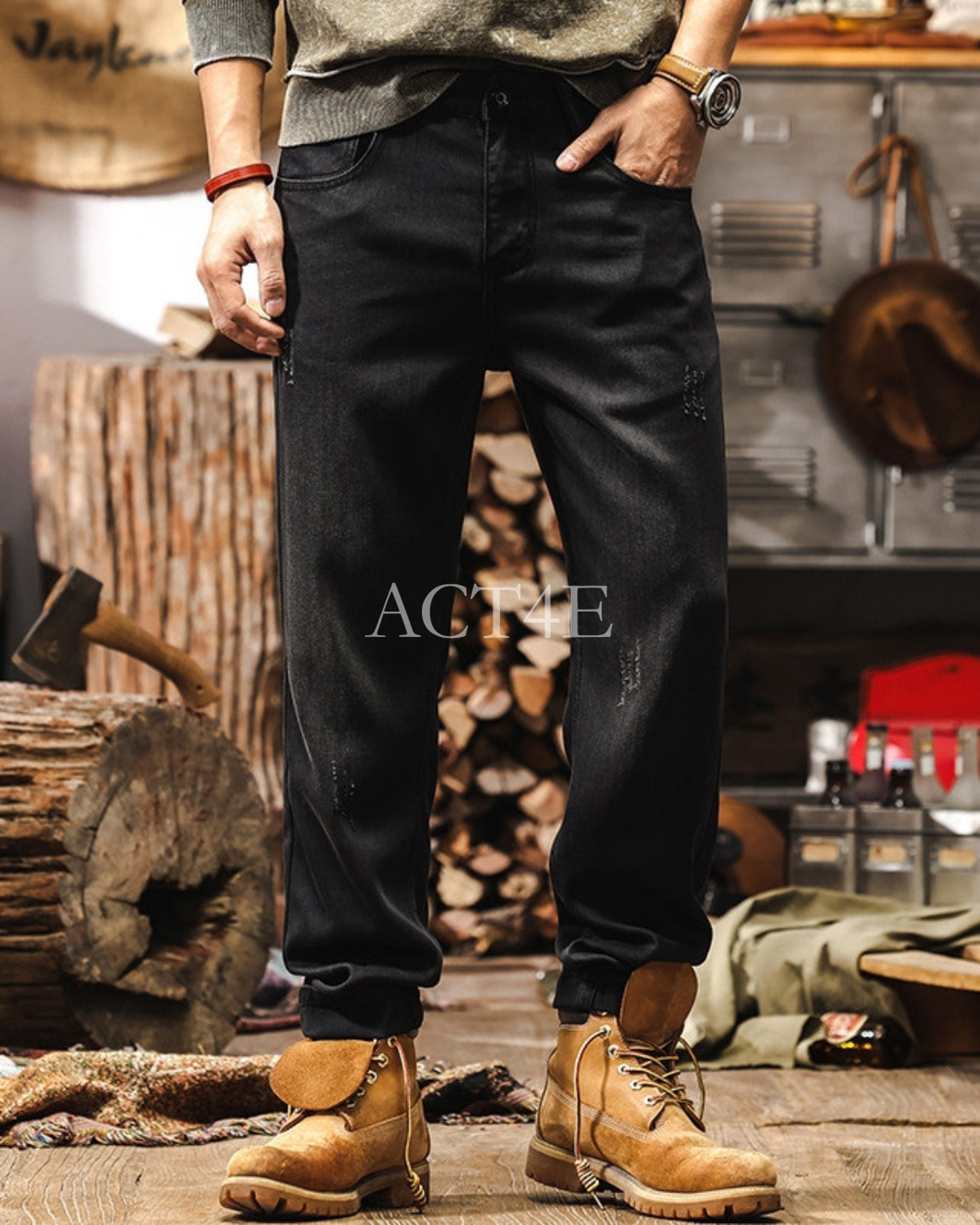 vintage tencel relaxed straight denim pants 2color 【ACT0180】