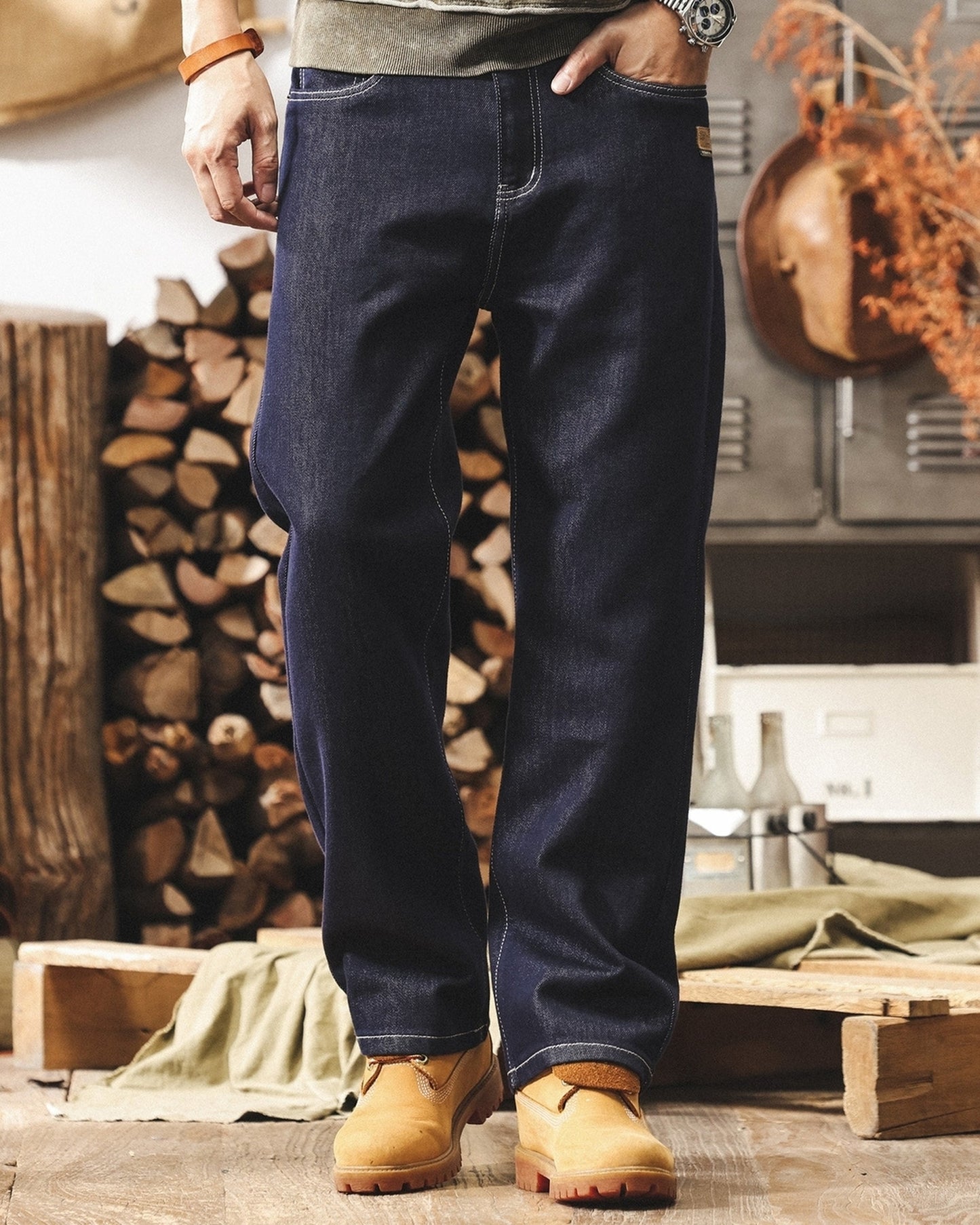 vintage raw wash straight denim pants 2color 【ACT0215】