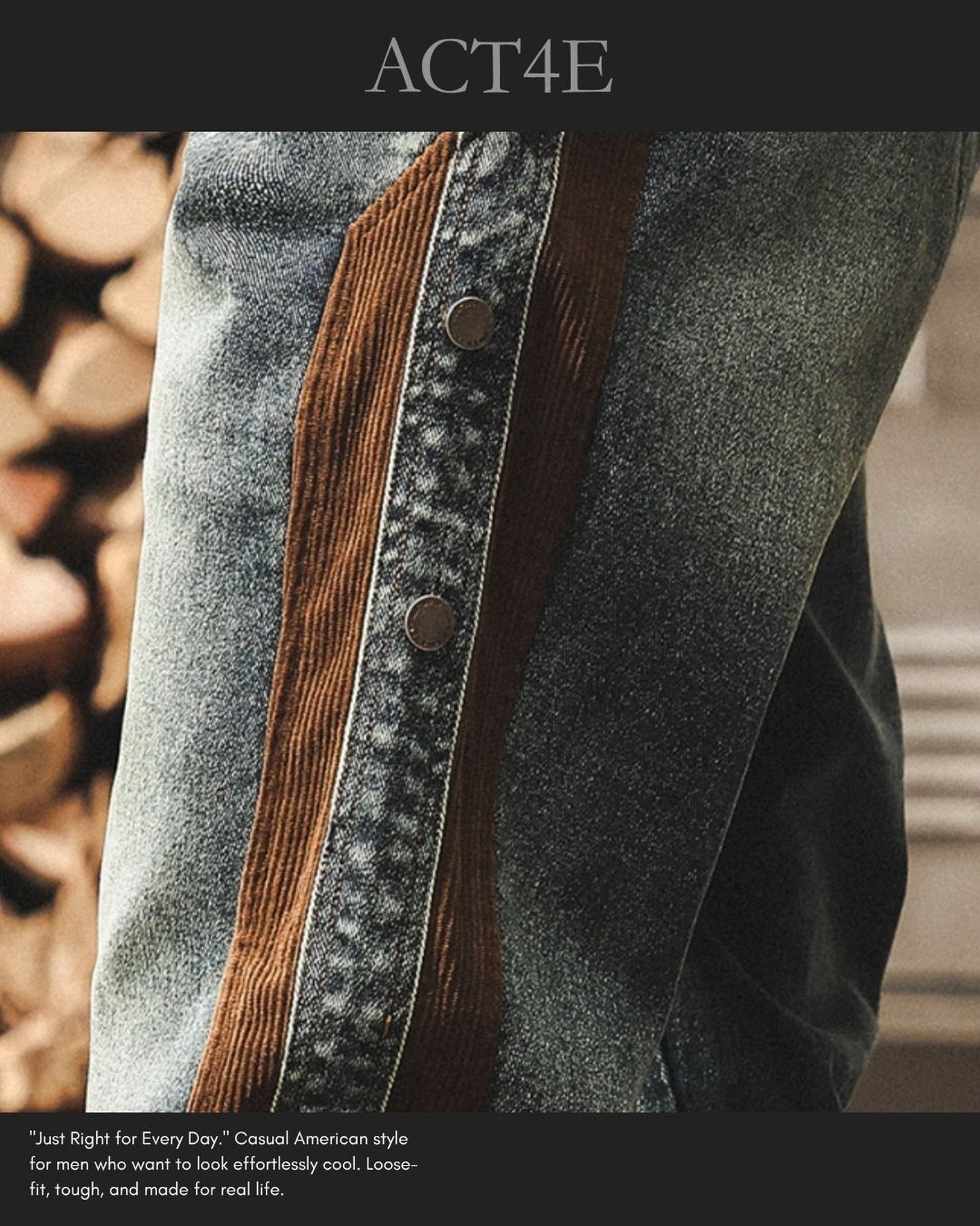 vintage stitched side corduroy jogger denim pants 2color 【ACT0207】