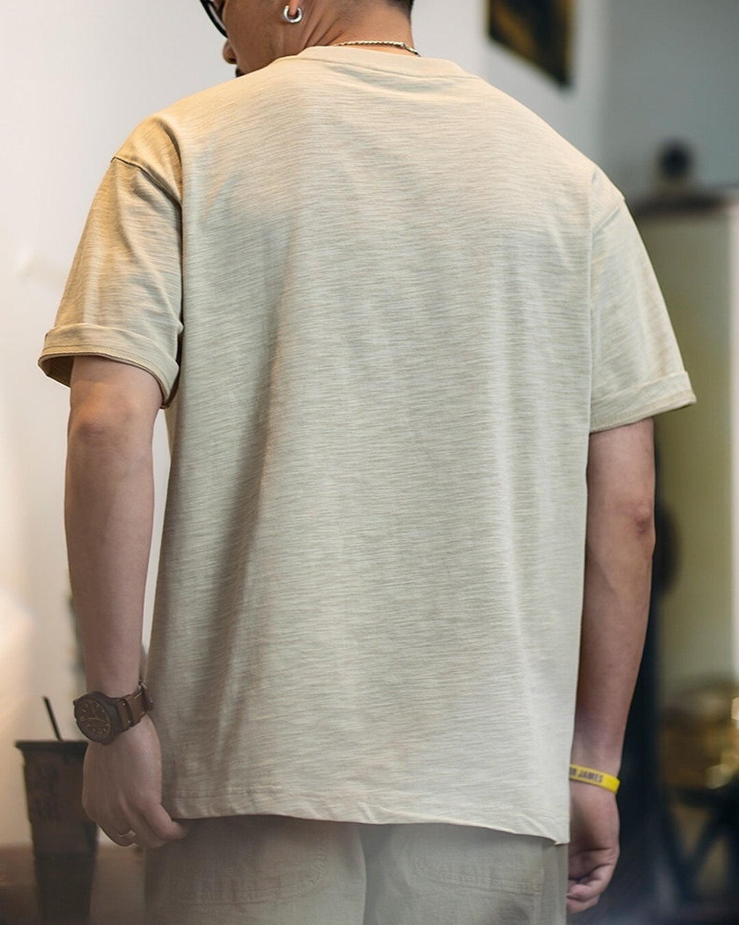 Palm-Tree-Embroidery Chest-Pocket Relaxed T-Shirt 2color 【ACT0087】