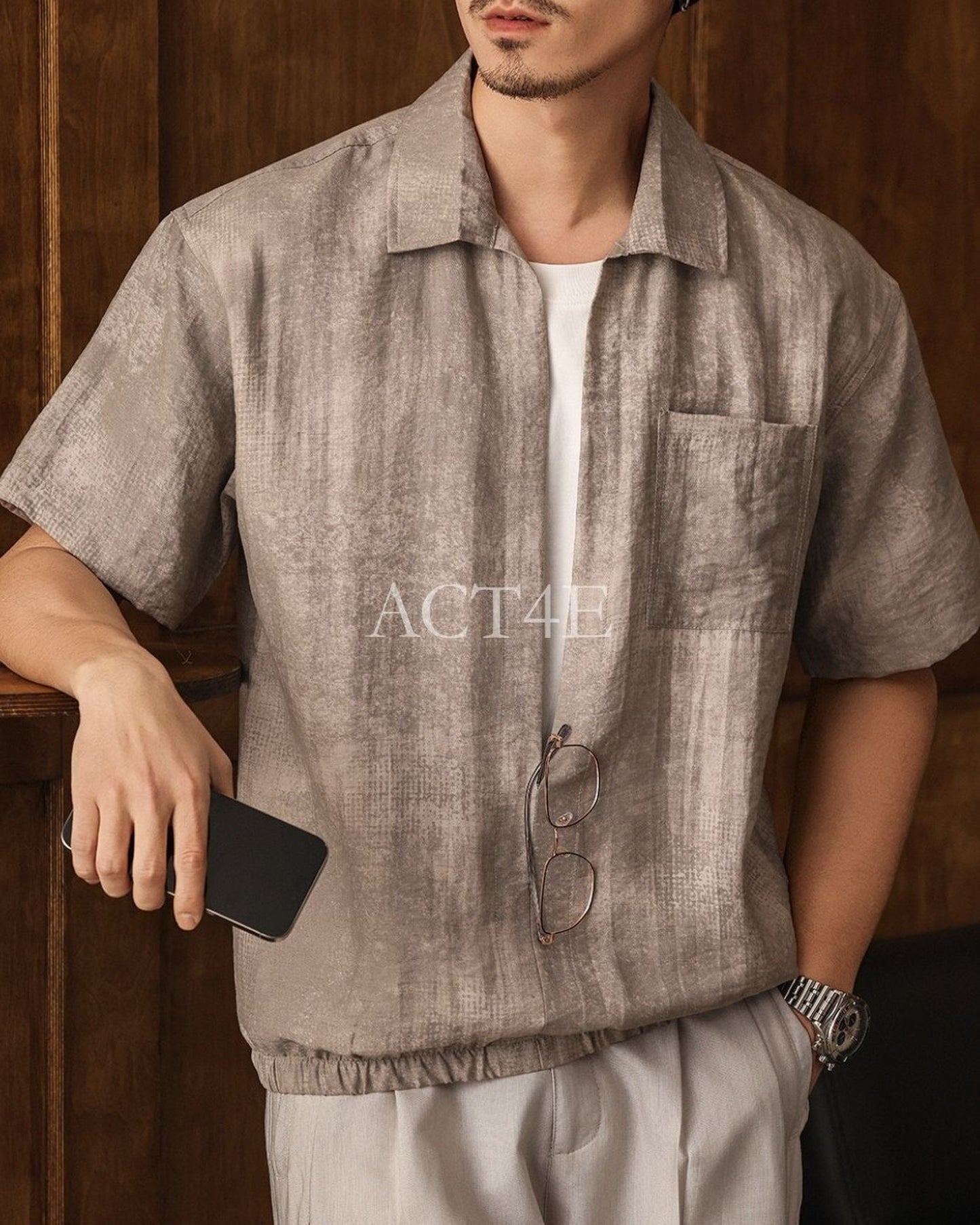 linen look loose short sleeve shirt 3color 【ACT0232】