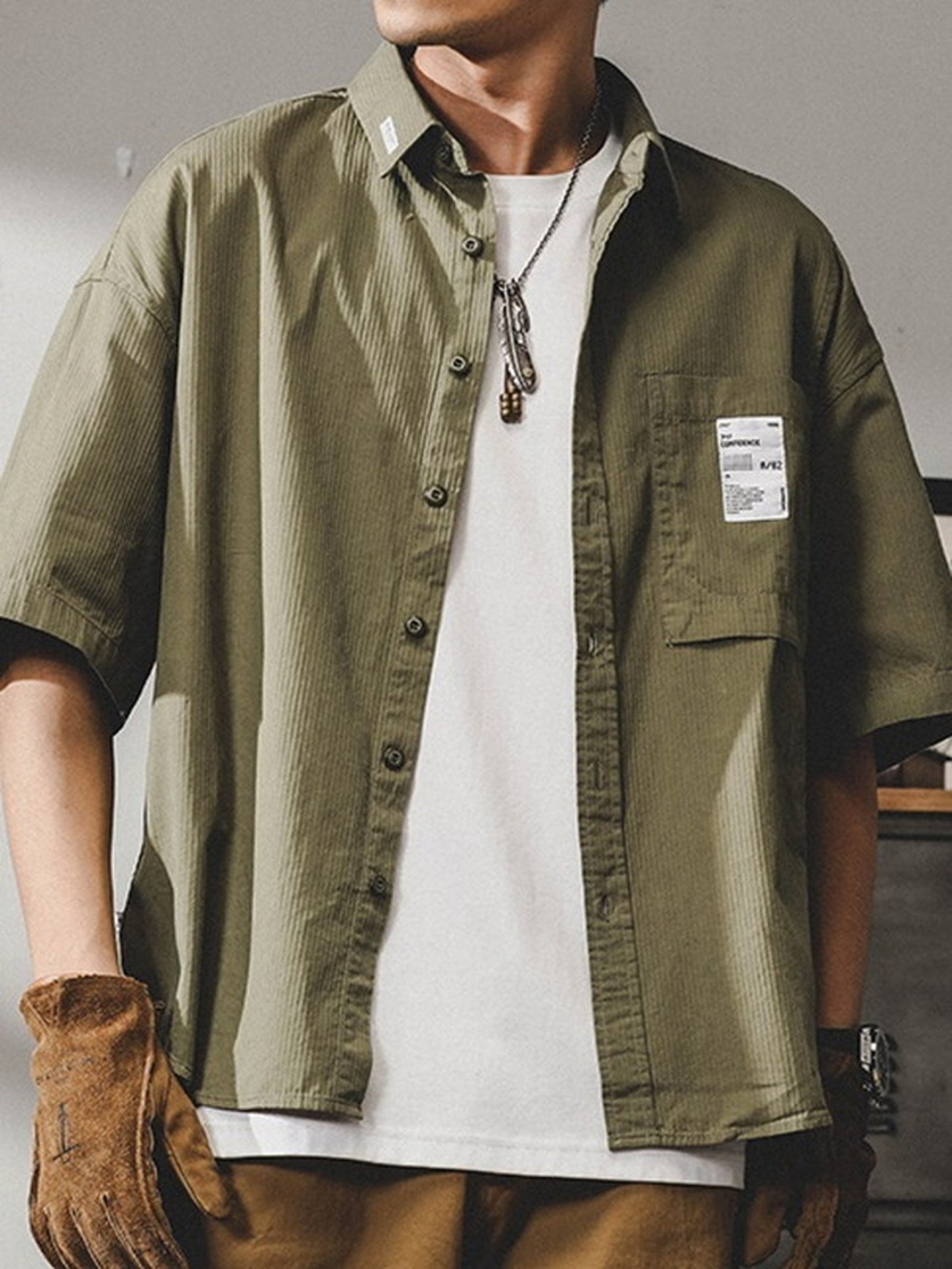 loose-fit classic lightweight short-sleeve cotton shirt 【ACT0251】