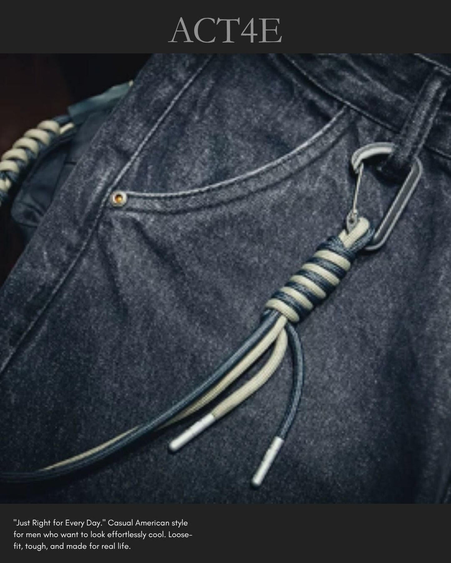 drawstring processed wide straight denim pants 【ACT0022】