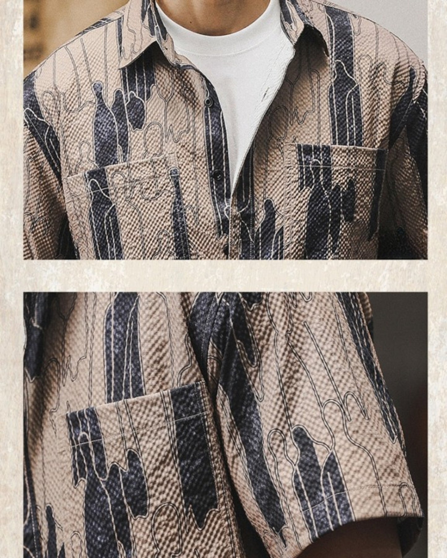 vintage pattern loose short sleeve work shirt 2color 【ACT0227】