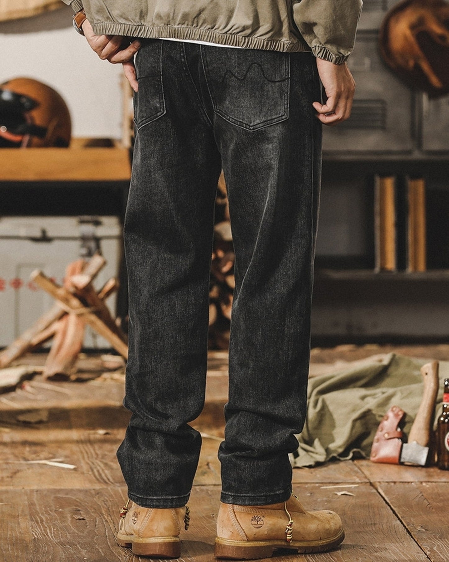 vintage heavy weight loose straight denim pants 2color 【ACT0224】