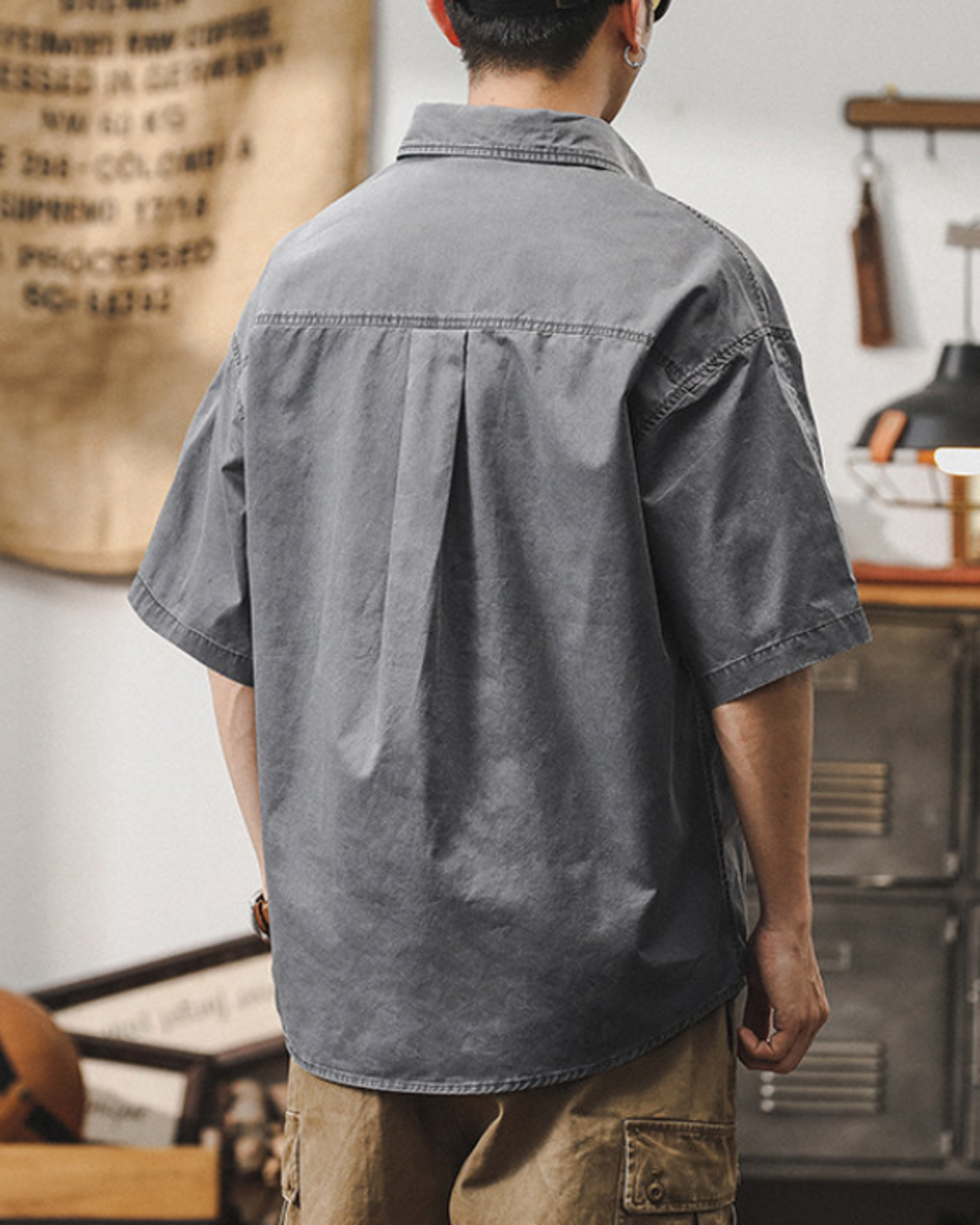 vintage washed loose military short sleeve shirt 2color 【ACT0246】