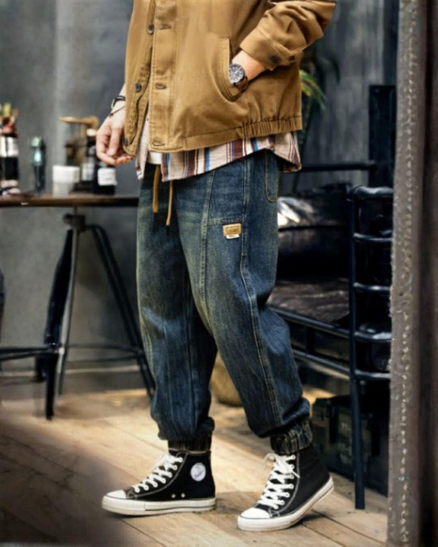 vintage-processed tapered denim pants 【ACT0007】