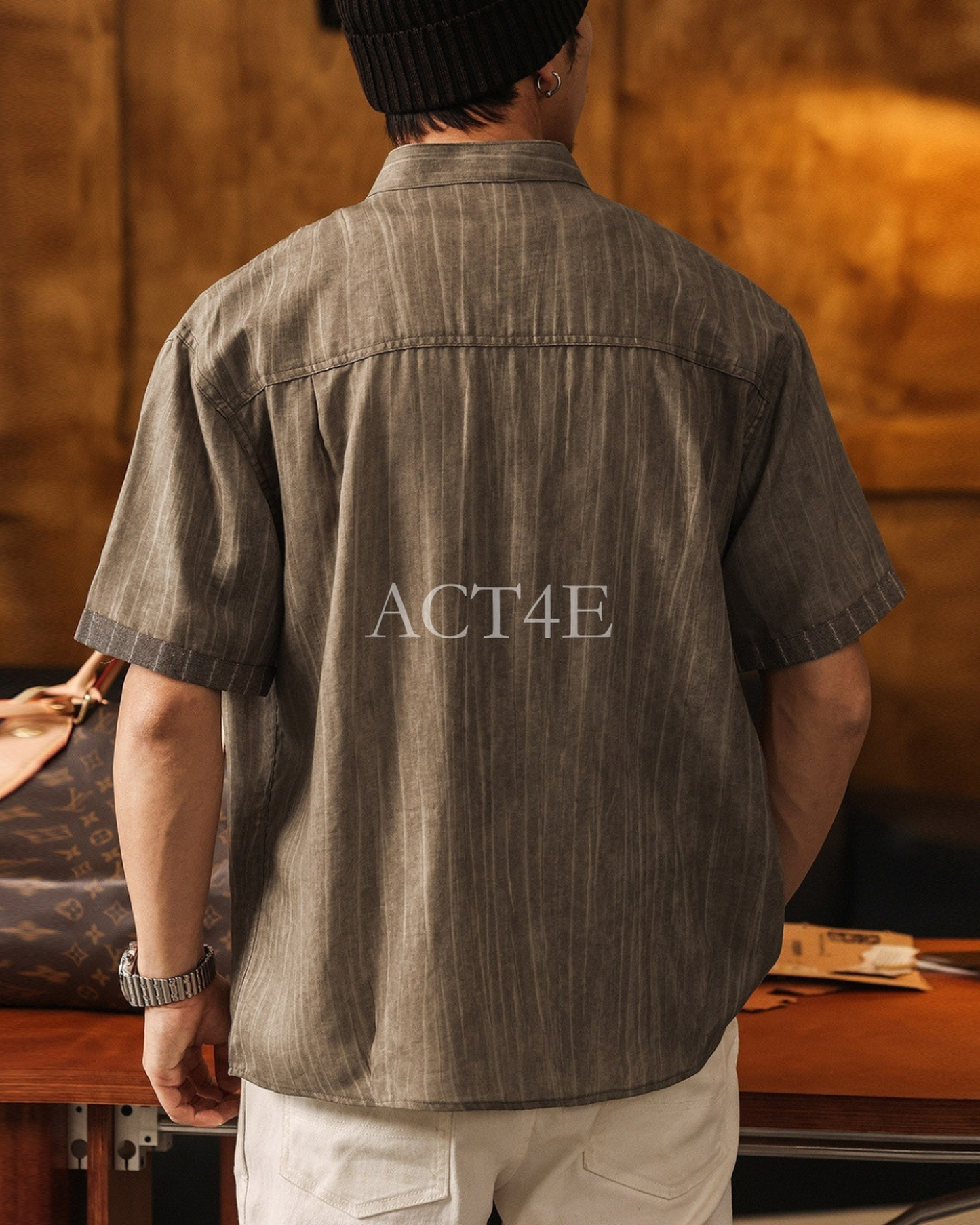 old money style striped short sleeve shirt 【ACT0171】