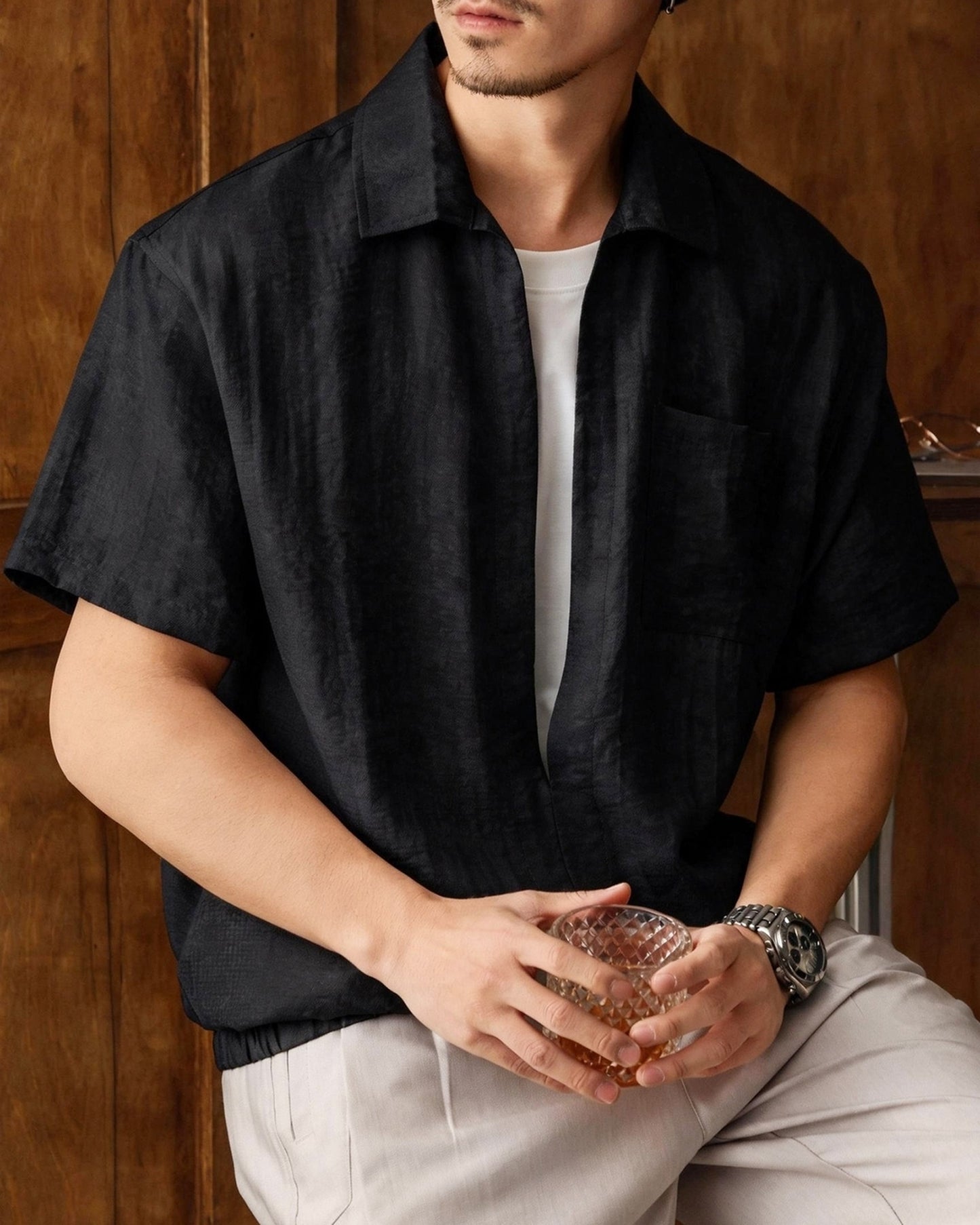 linen look loose short sleeve shirt 3color 【ACT0232】