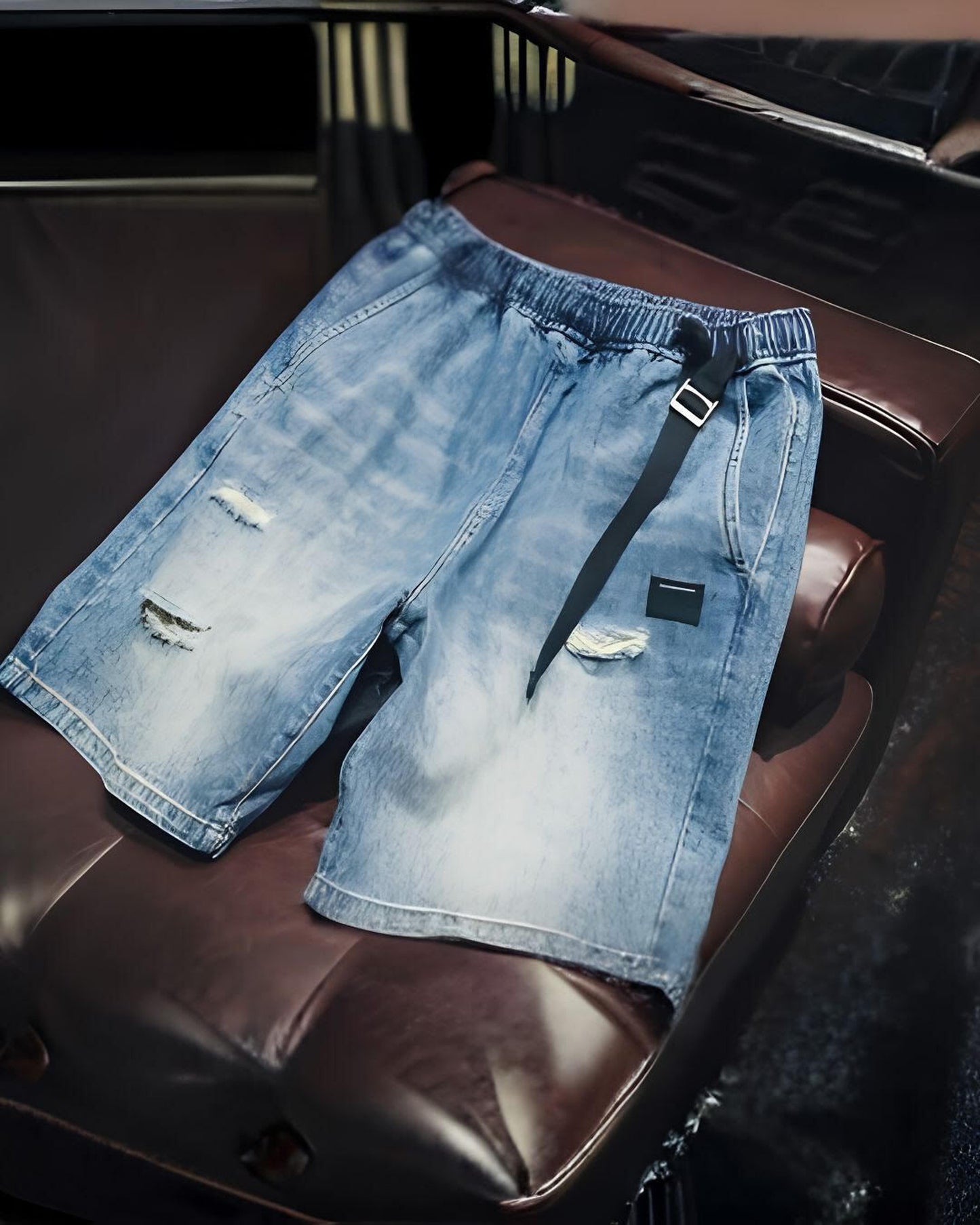 damage processed belted denim half pants 【ACT0005】