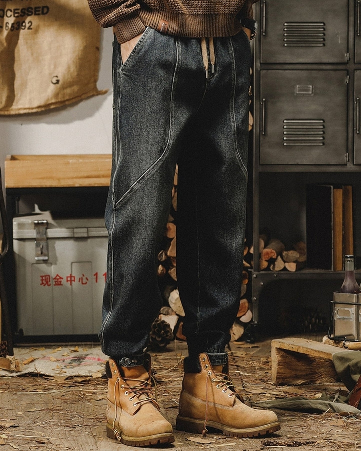 vintage heavy weight relaxed jogger denim pants 【ACT0201】