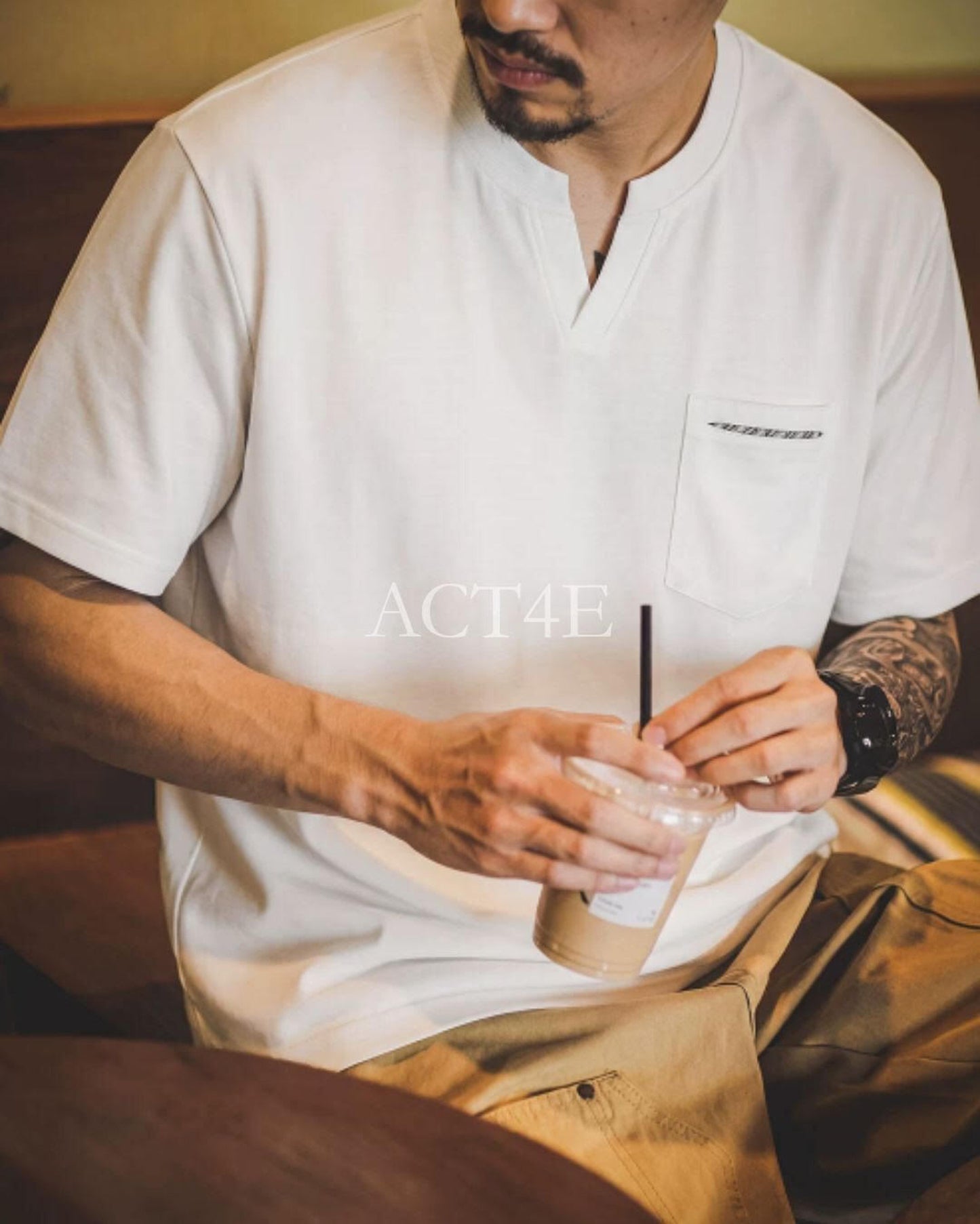 henley neck patch pocketed t-shirt 2color 【ACT0036】