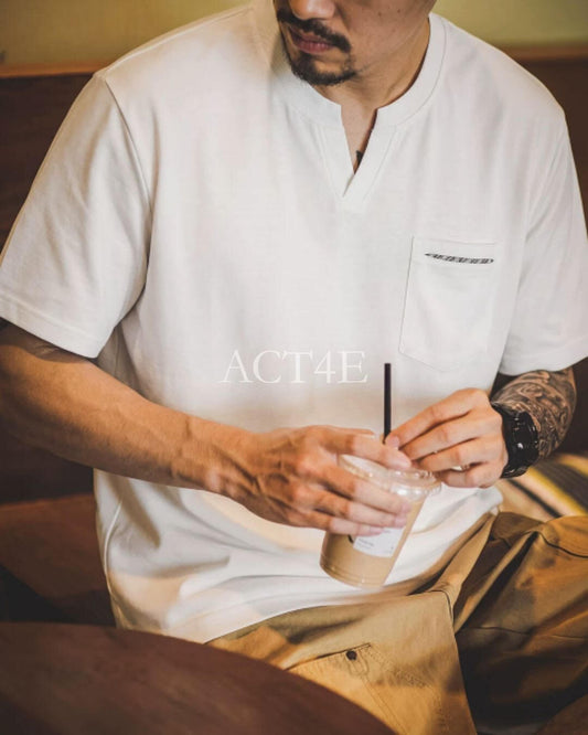 henley neck patch pocketed t-shirt 2color 【ACT0036】