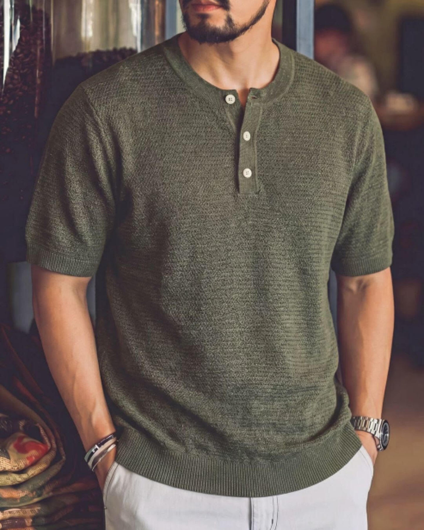button front knit polo shirt 3color 【ACT0040】