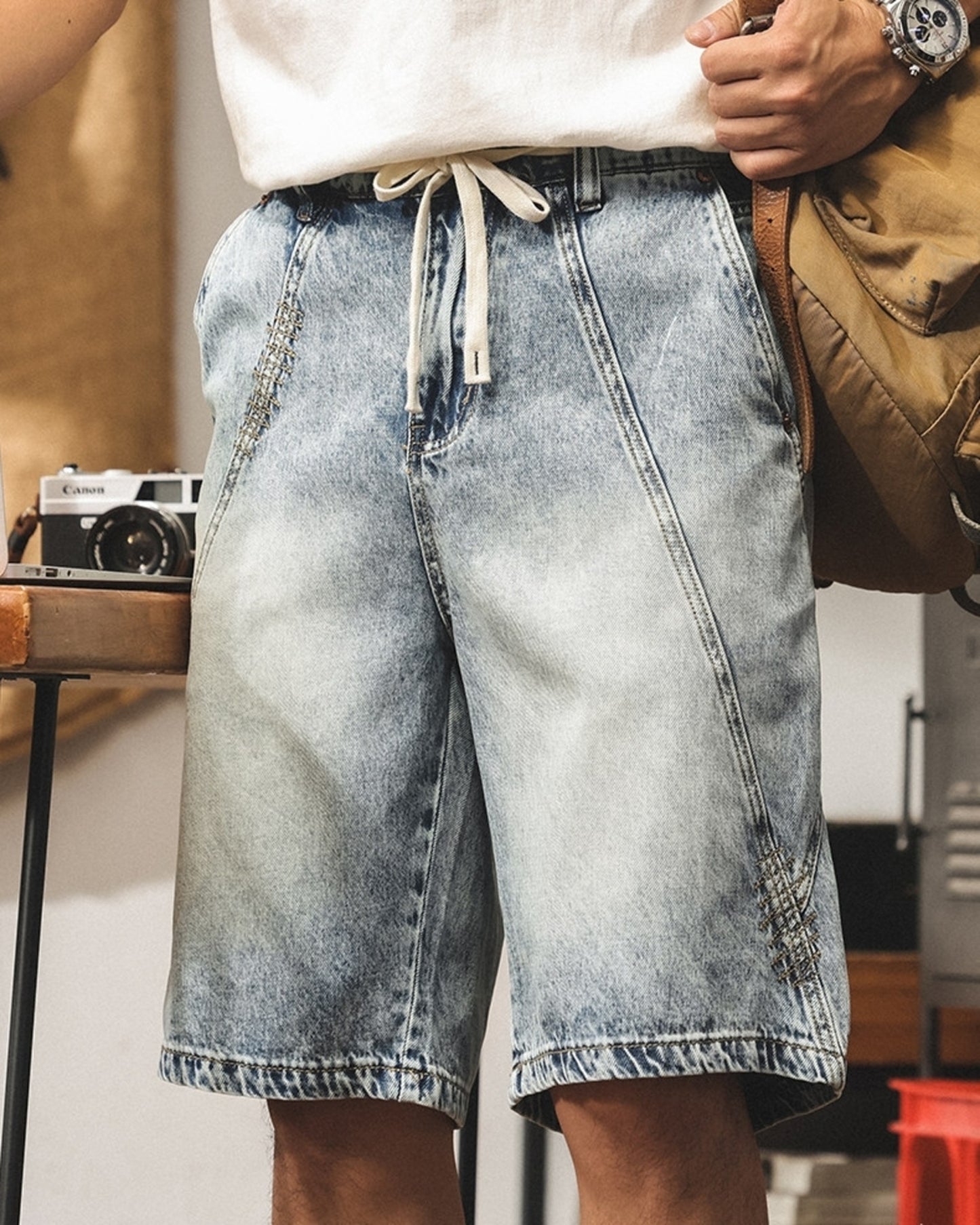 patchwork tencel denim shorts 【ACT0217】