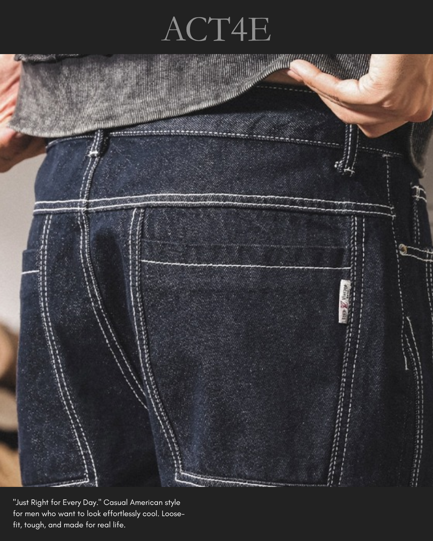 contrast stitch straight denim pants 【ACT0172】