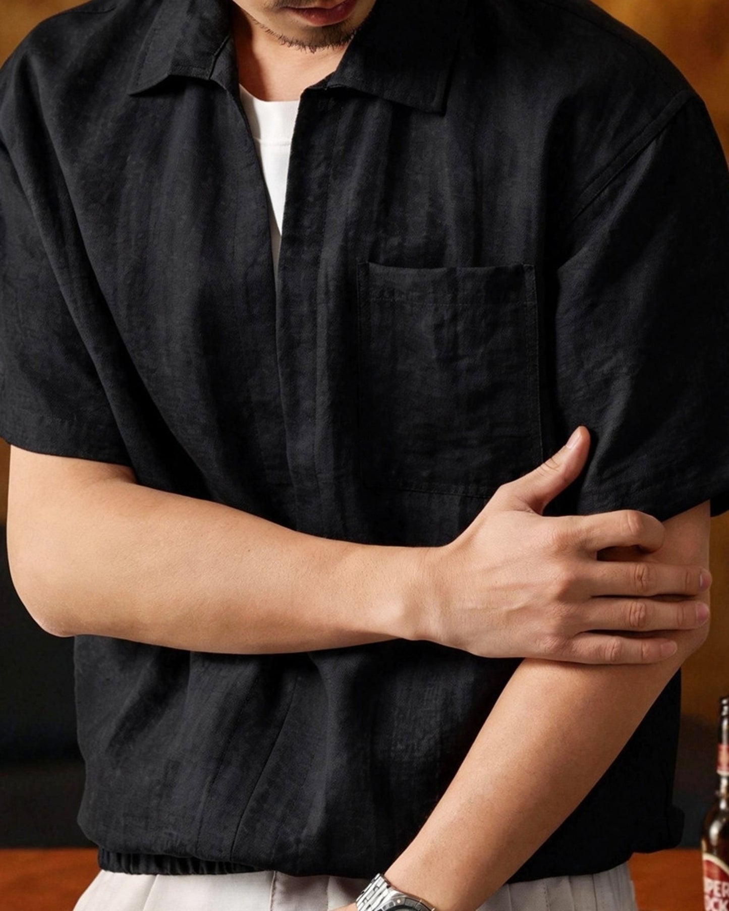linen look loose short sleeve shirt 3color 【ACT0232】