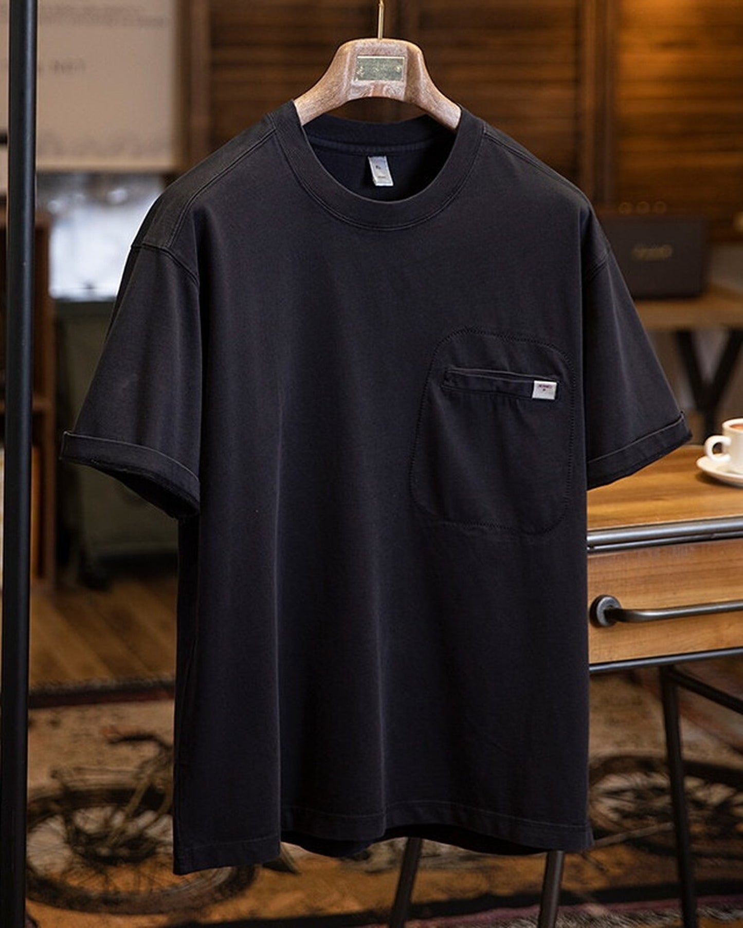 Relaxed Chest-Pocket Vintage Casual T-Shirt 2color 【ACT0091】