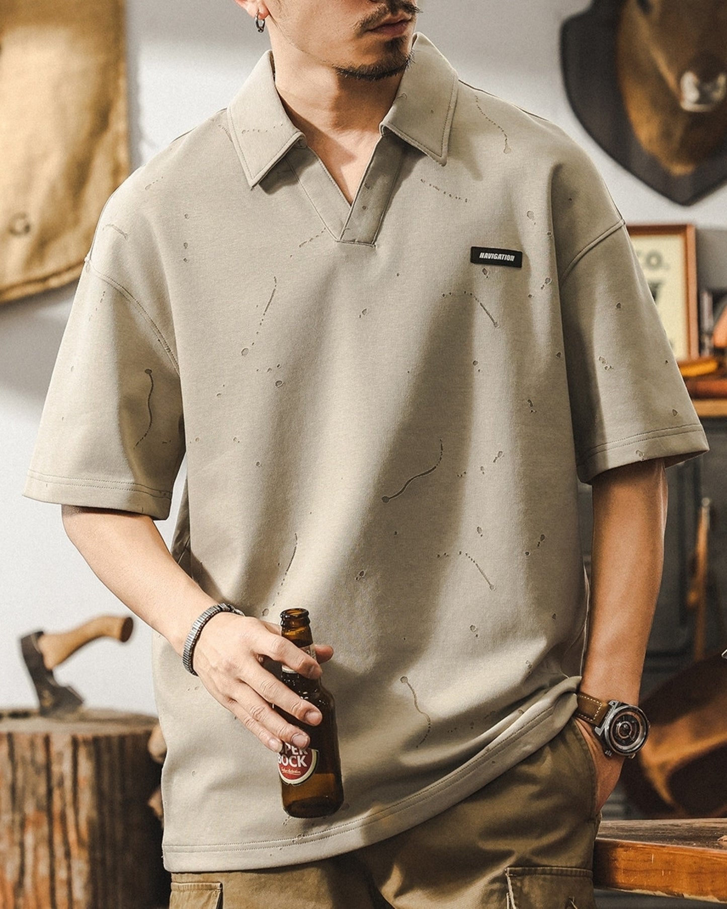 vintage casual loose short sleeve polo shirt 2color 【ACT0228】