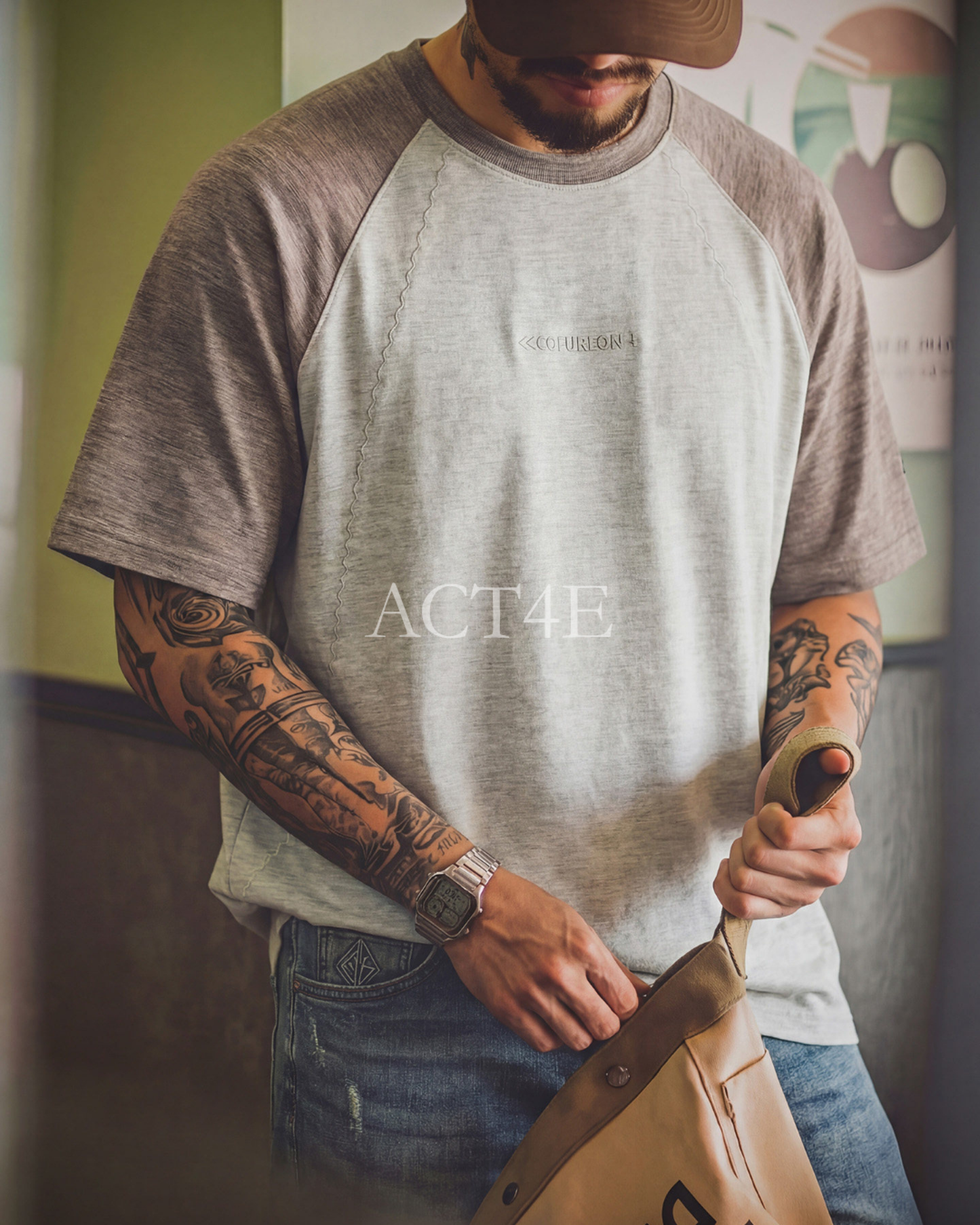 Contrast Stitch Relaxed Fit Raglan Sleeve T-Shirt 【ACT0116】