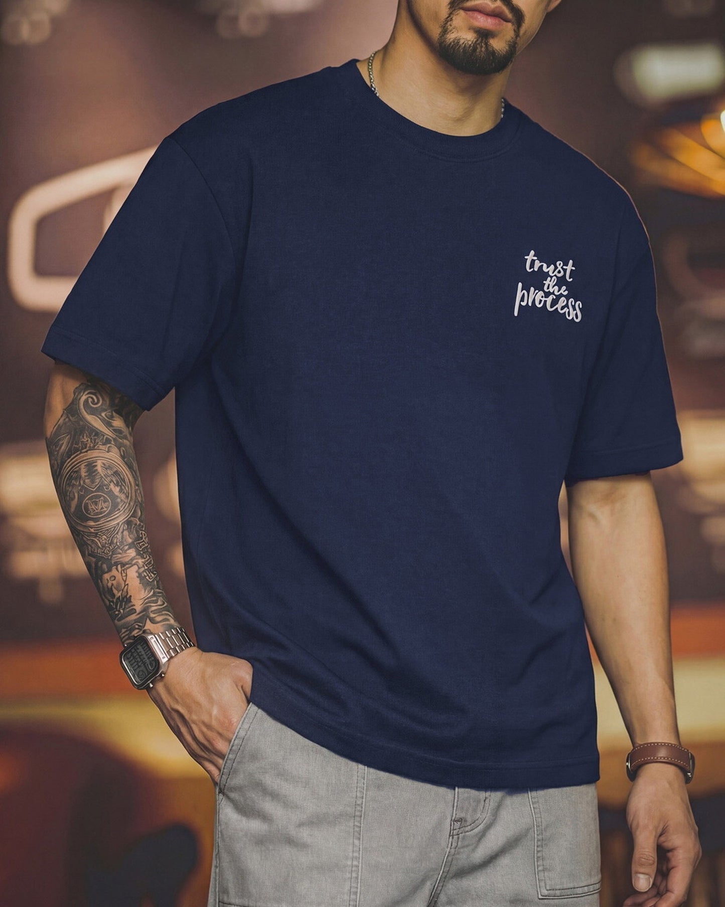 Casual Script Graphic Printed Relaxed T-Shirt 2color 【ACT0118】