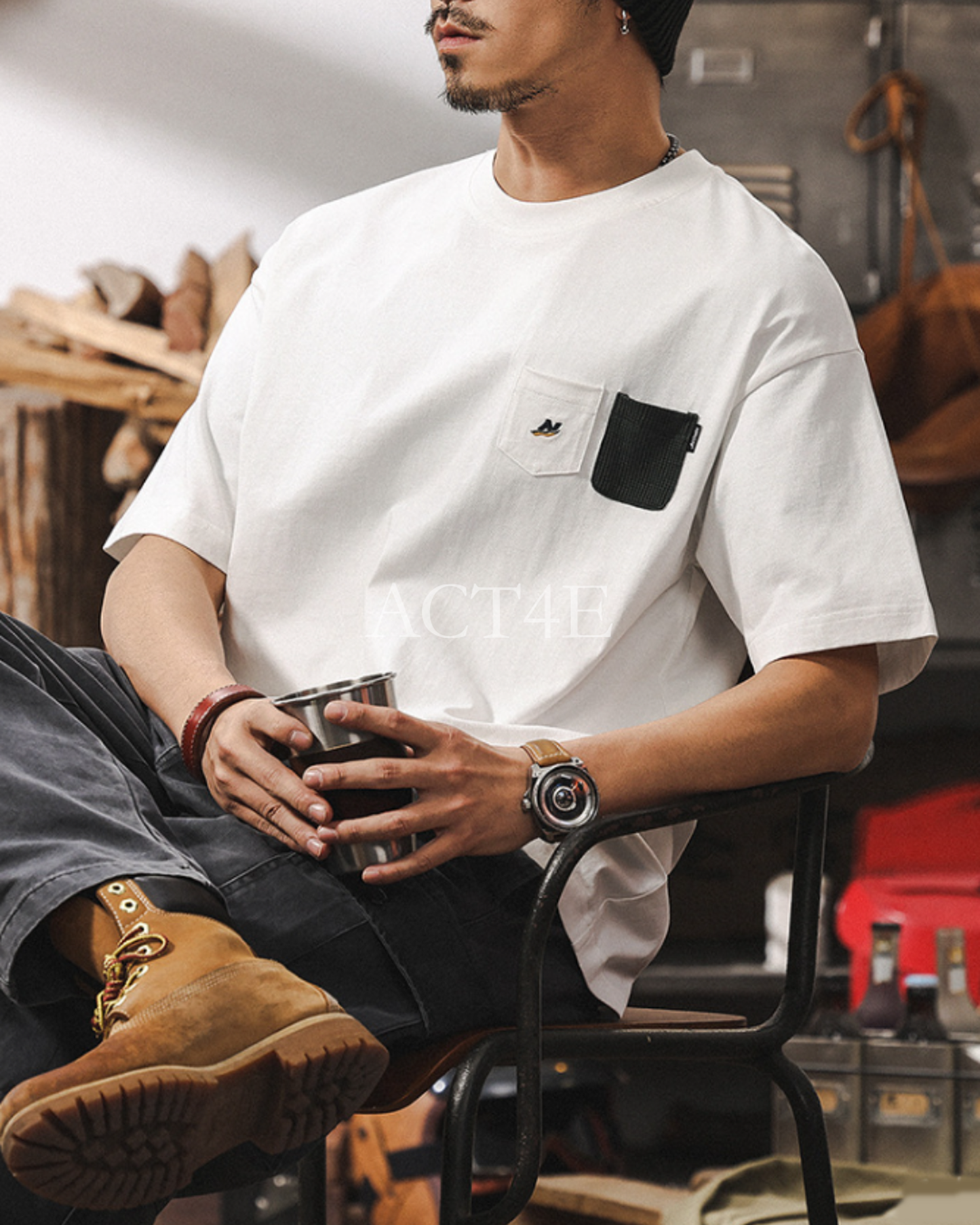 heavy weight double pocket short sleeve t-shirt 2color 【ACT0169】
