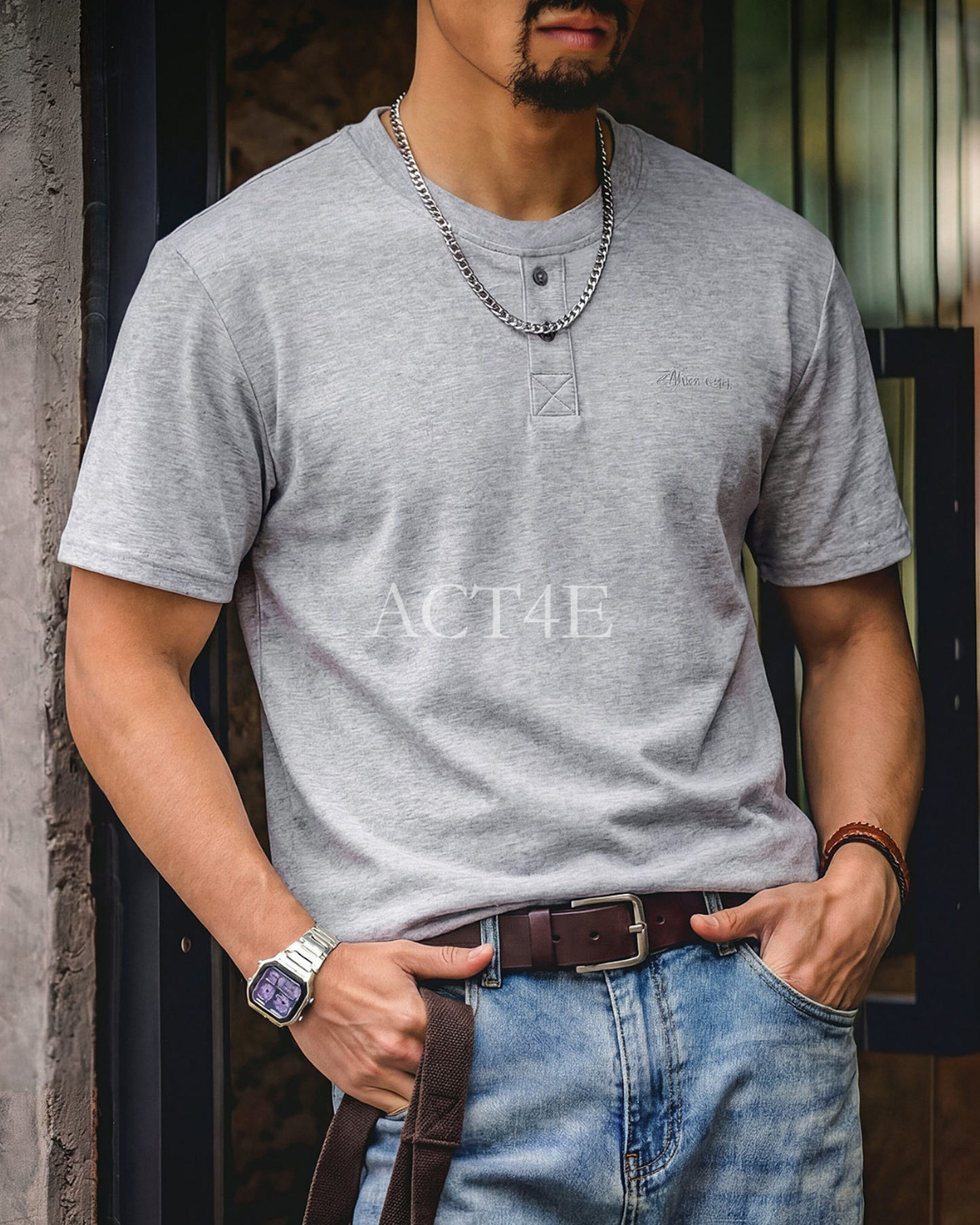 Relaxed Fit Modal Blend Henley Neck T-Shirt 2color 【ACT0115】