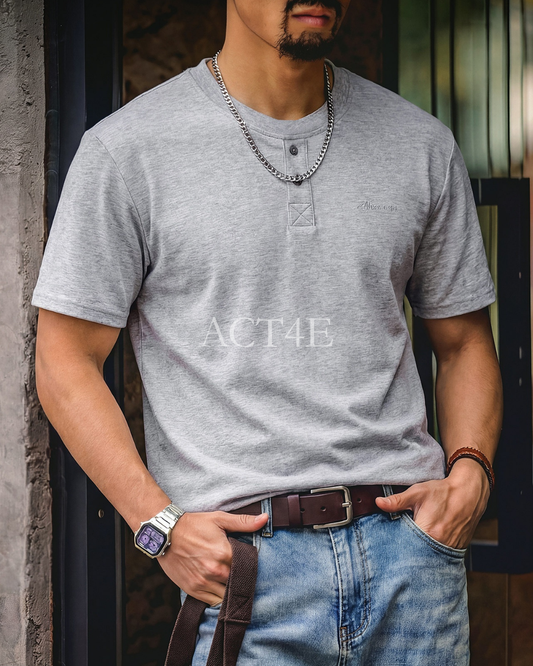 Relaxed Fit Modal Blend Henley Neck T-Shirt 2color 【ACT0115】