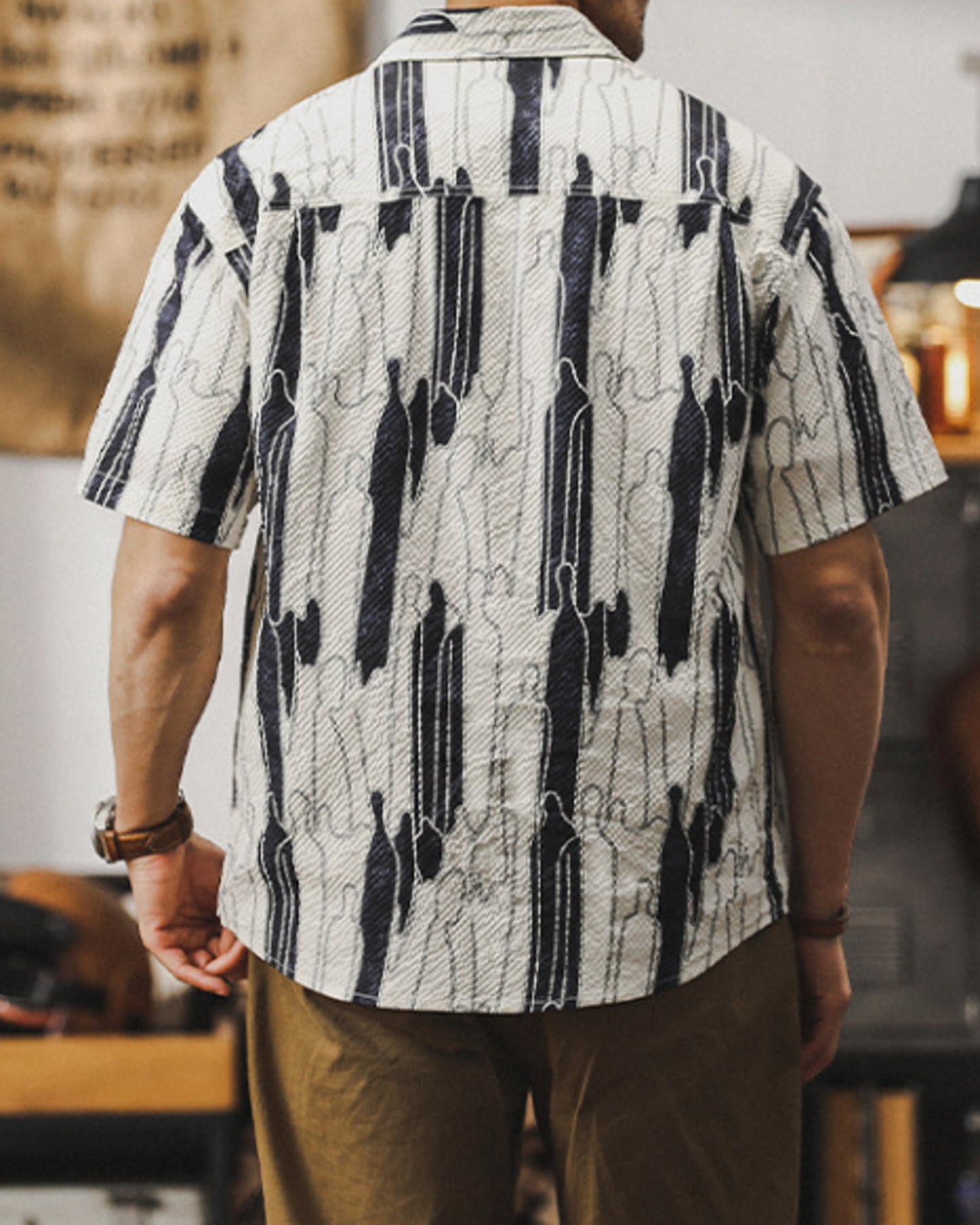 vintage pattern loose short sleeve work shirt 2color 【ACT0227】