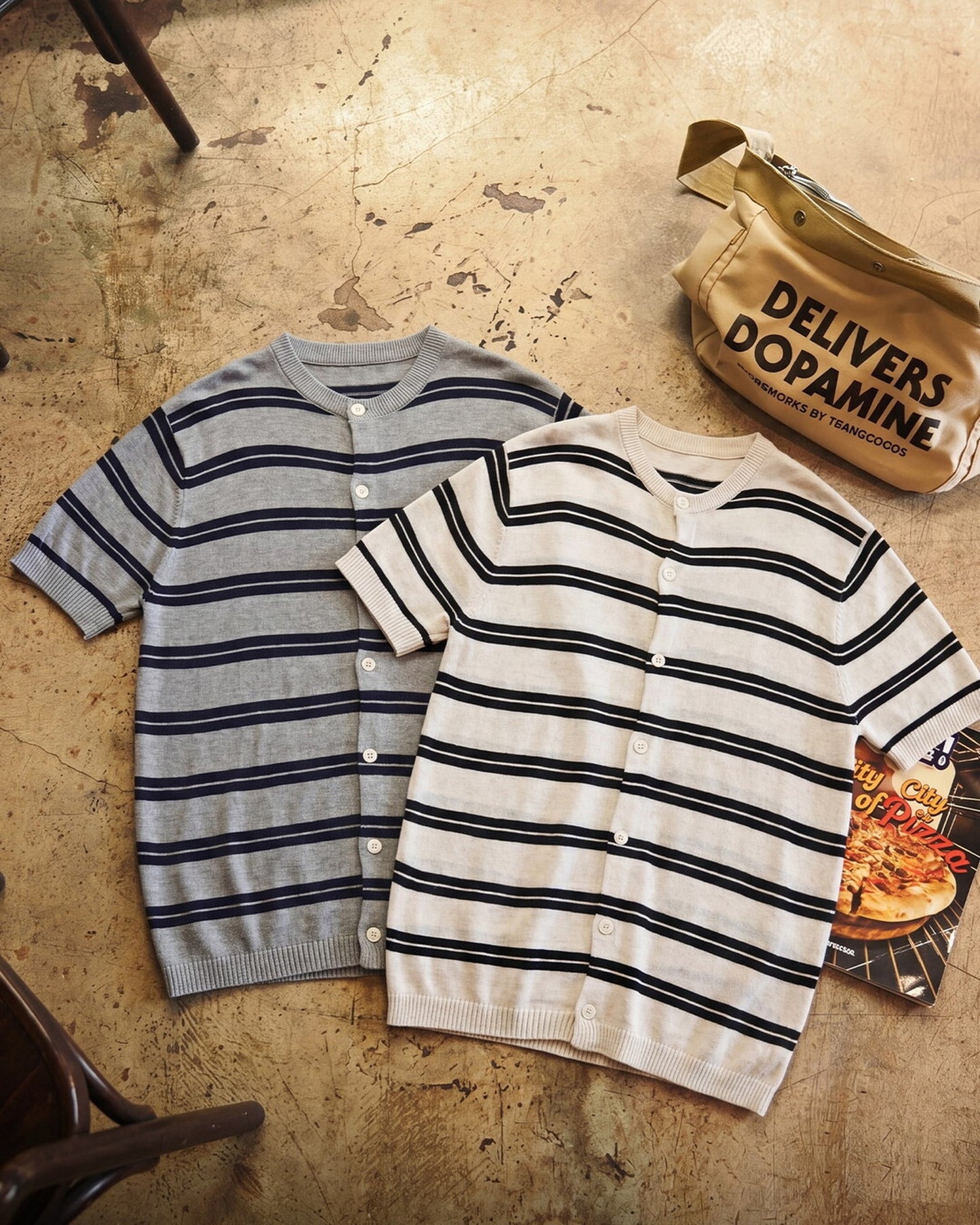 Striped Relaxed Fit Knit Short Sleeve Polo Shirt 2color 【ACT0117】