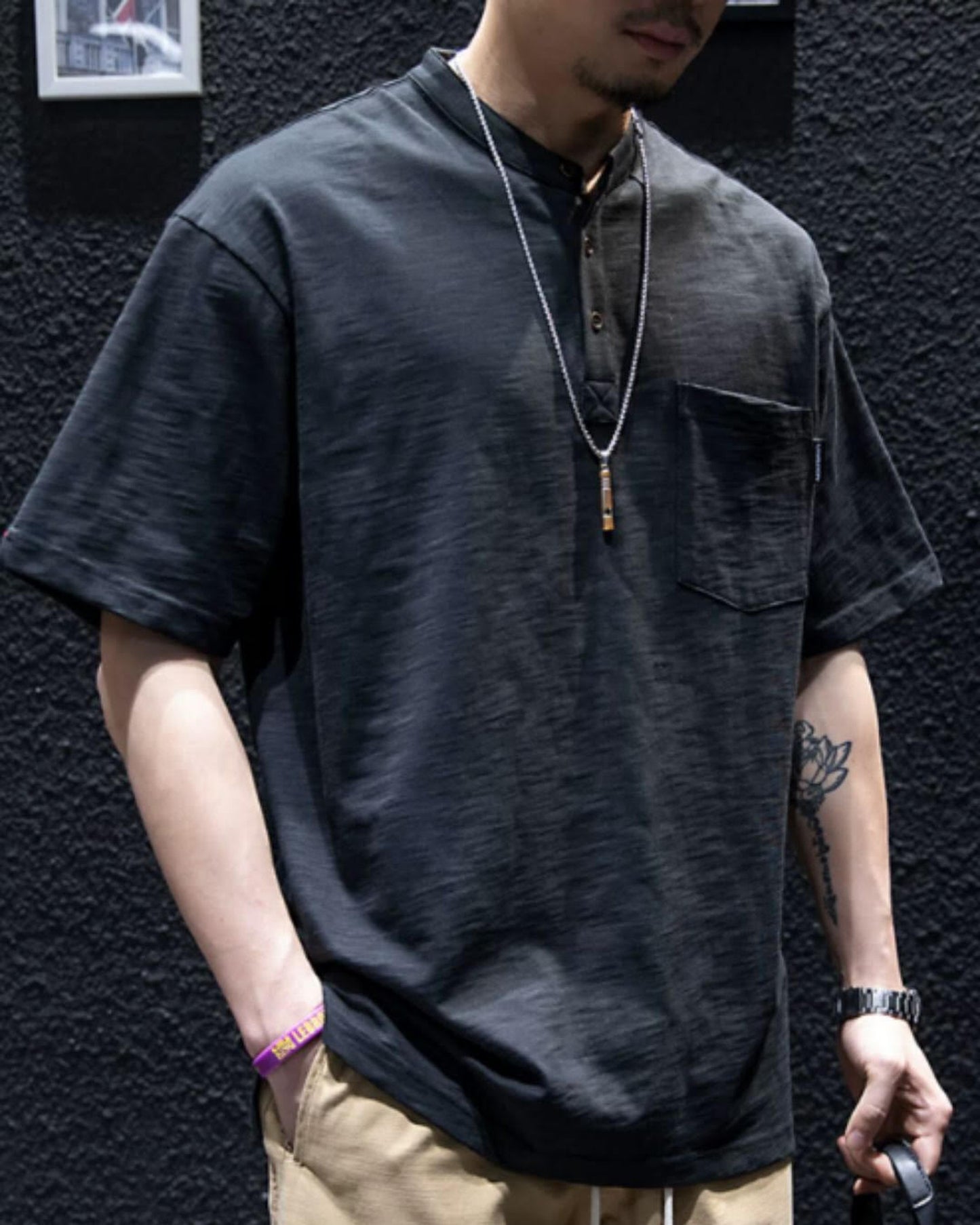button front patch pocket short sleeve t-shirt 2color 【ACT0048】