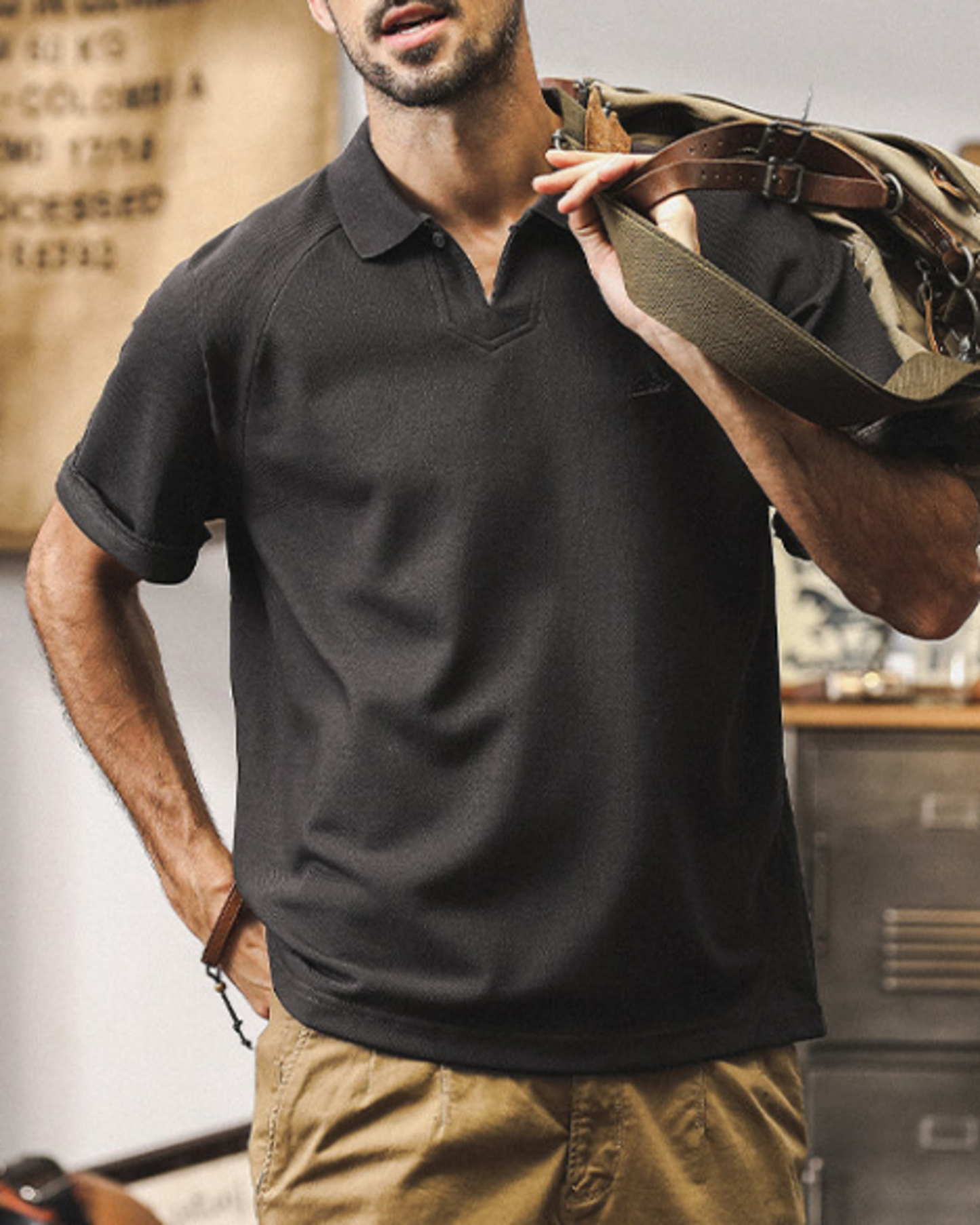 heavy chinese collar polo shirt 3color 【ACT0238】