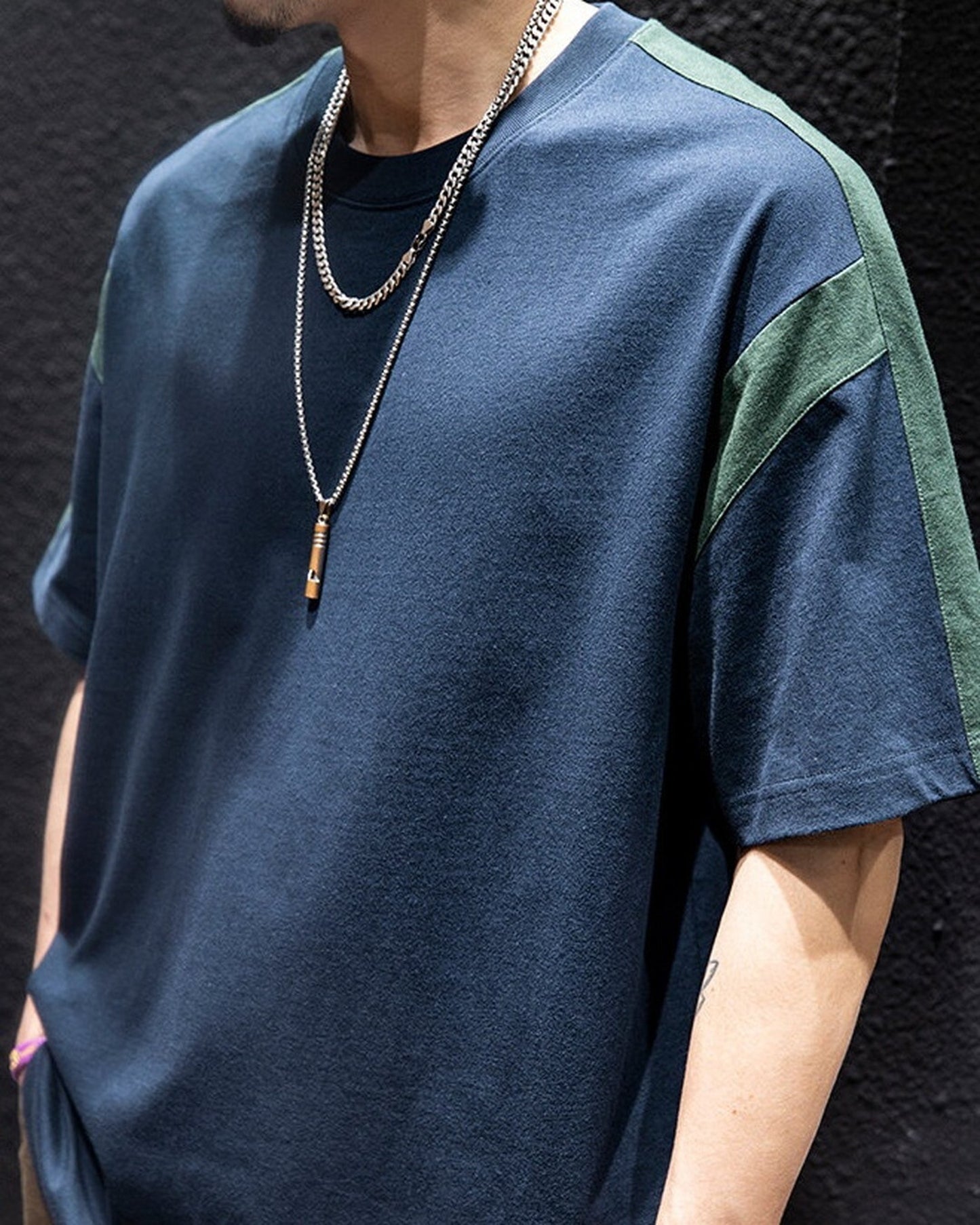 Casual Color-Block Loose Short-Sleeve T-Shirt 2color 【ACT0070】