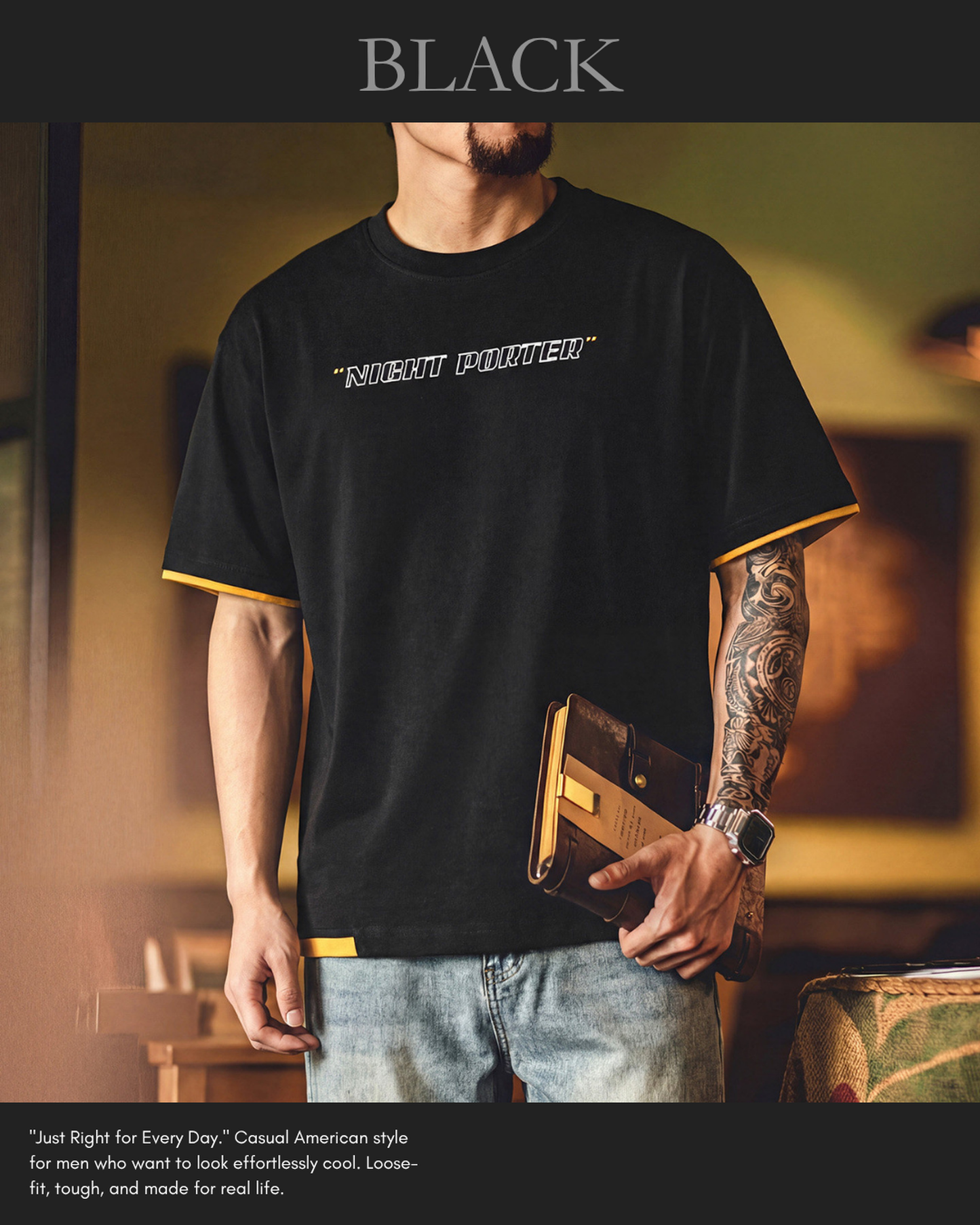 Fake-layered lettered print crew-neck t-shirt 3color 【ACT0053】